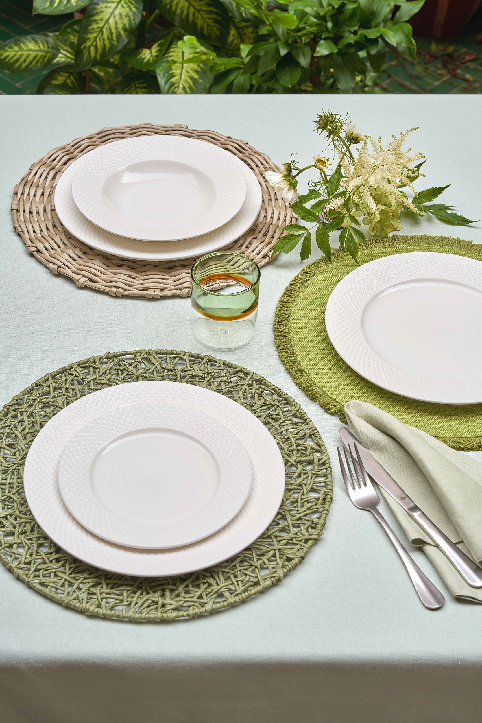 Set da 6, Sottopiatto Rafia Verde, Botanio - Mix Materiali, ⌀ 38 cm