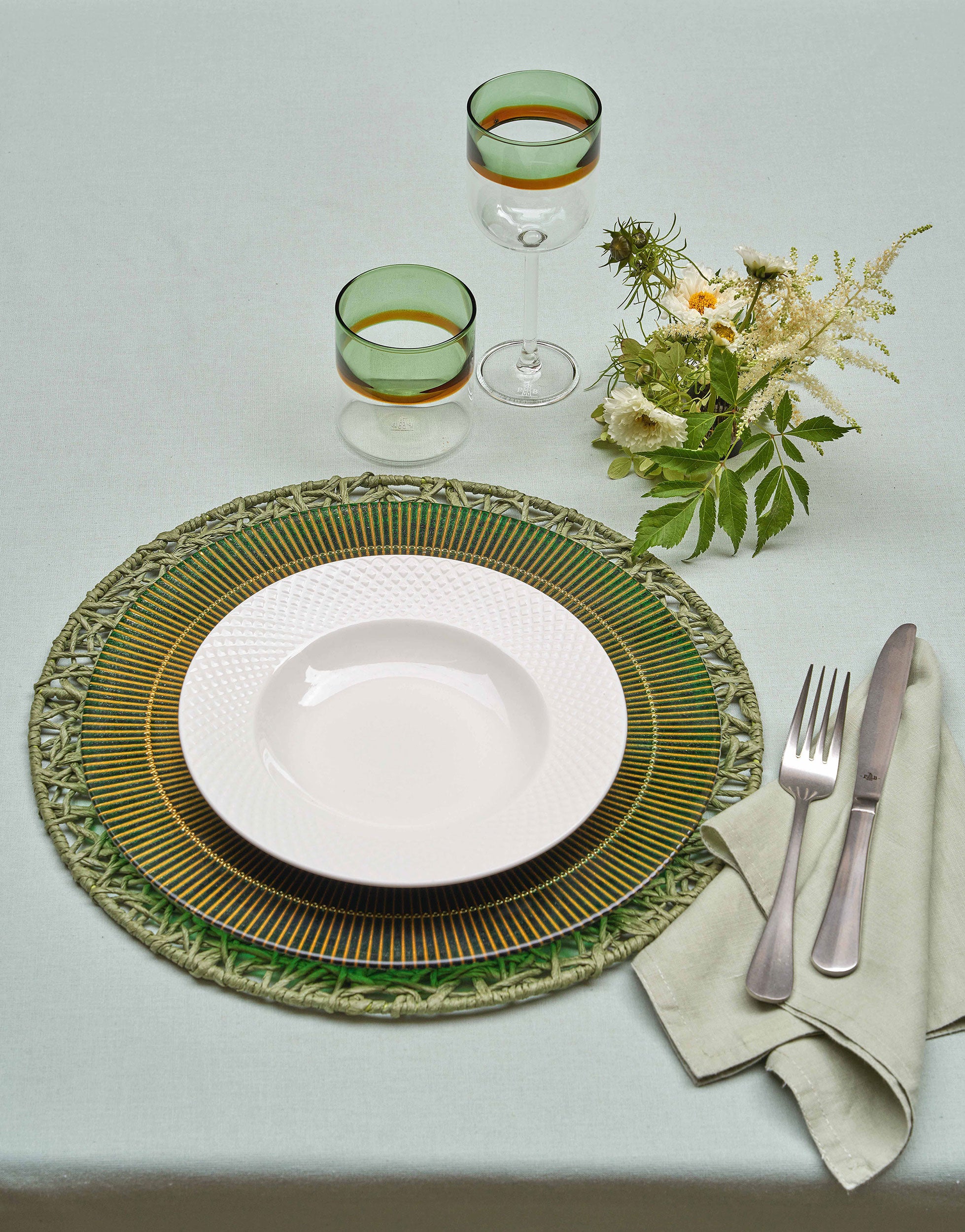 Set da 6, Sottopiatto Frange Verde, Botanio - Mix Materiali, ⌀ 38 cm