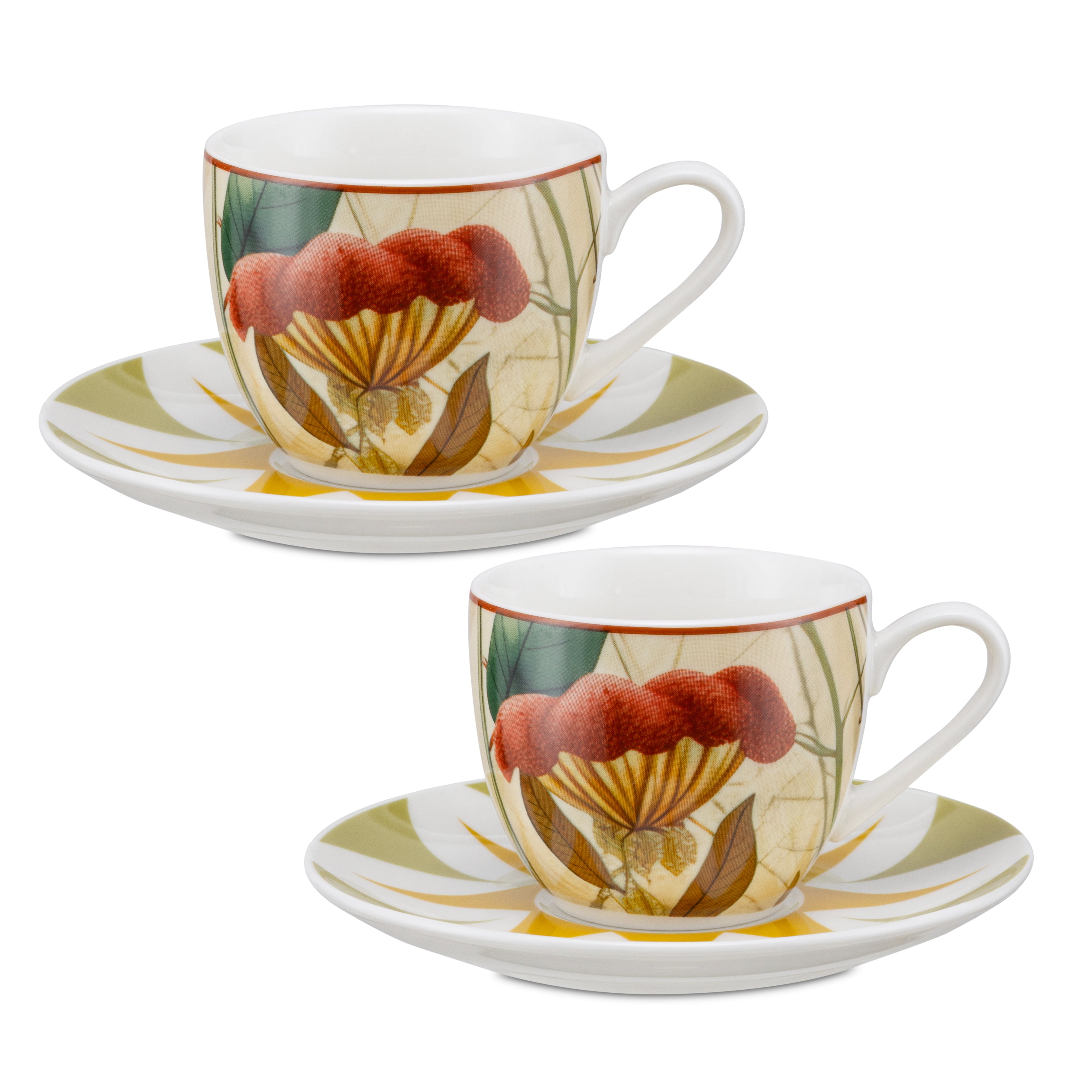 Set 2 Tazzine con piattino Rosso, Mirabilia - Porcellana, 90 ml
