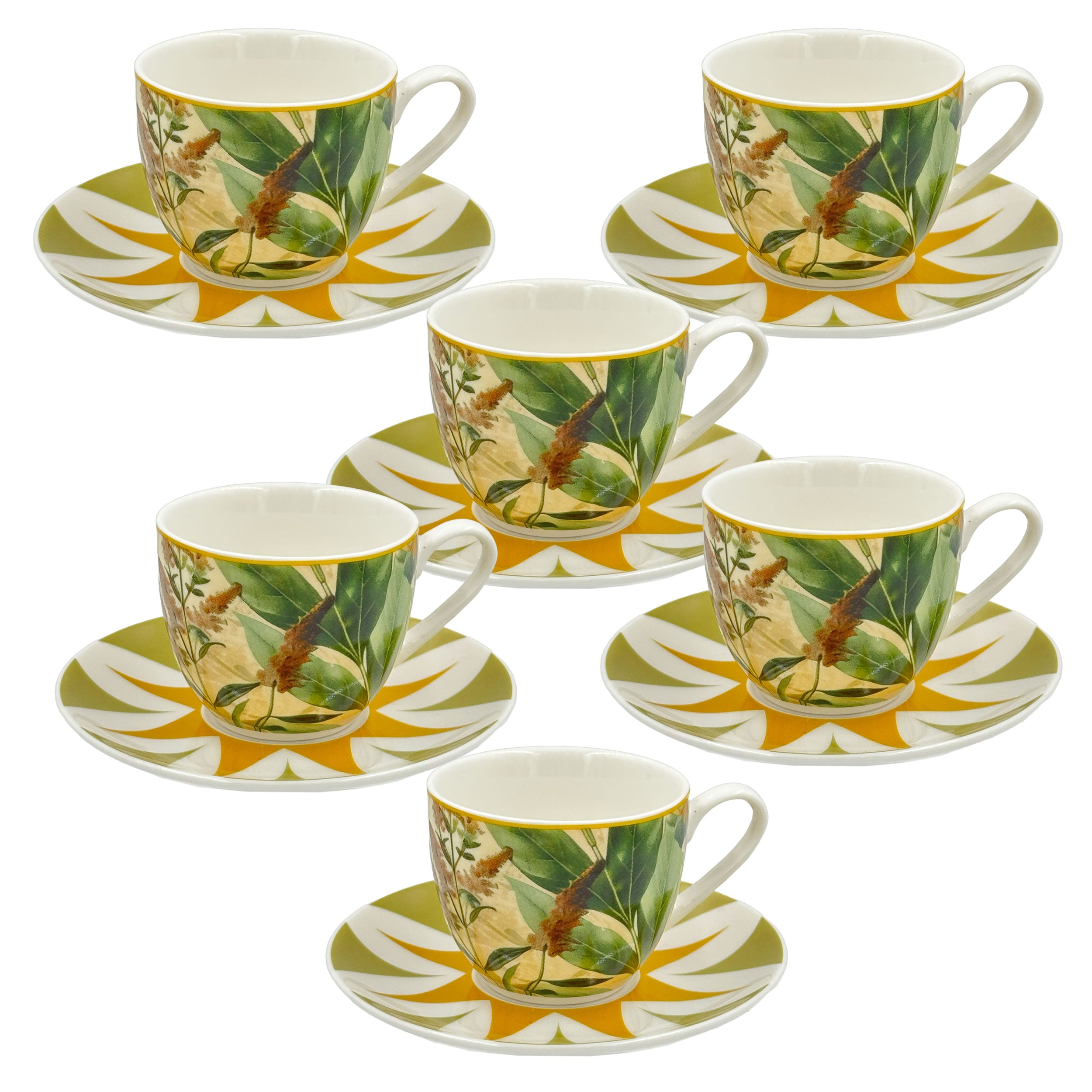 Set 6 Tazzine con piattino Giallo, Mirabilia - Porcellana, 90 ml