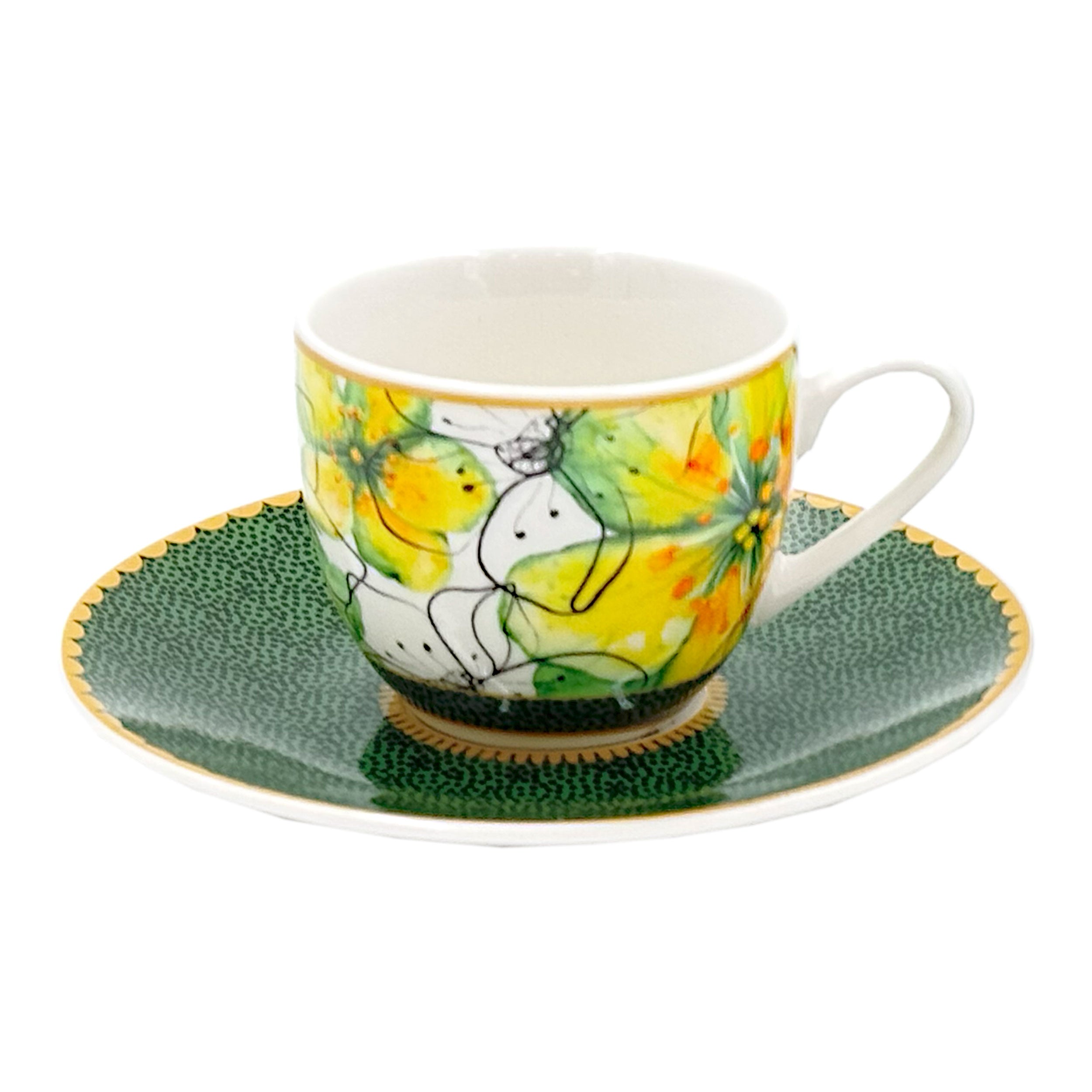 Set 2 Tazzine con piattino Libellula, Mirabilia - Porcellana, 90 ml