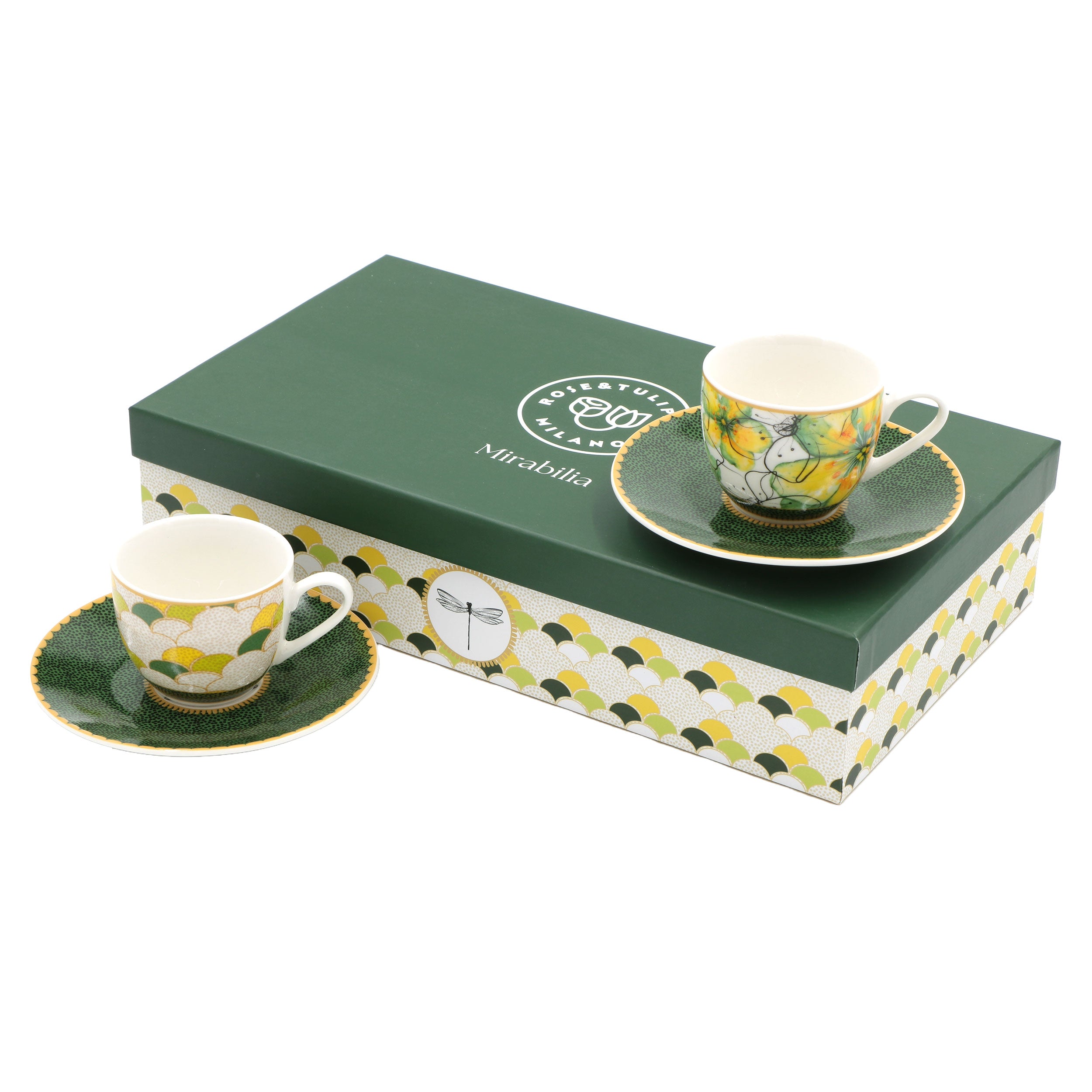 Set 2 Tazzine con piattino Libellula, Mirabilia - Porcellana, 90 ml