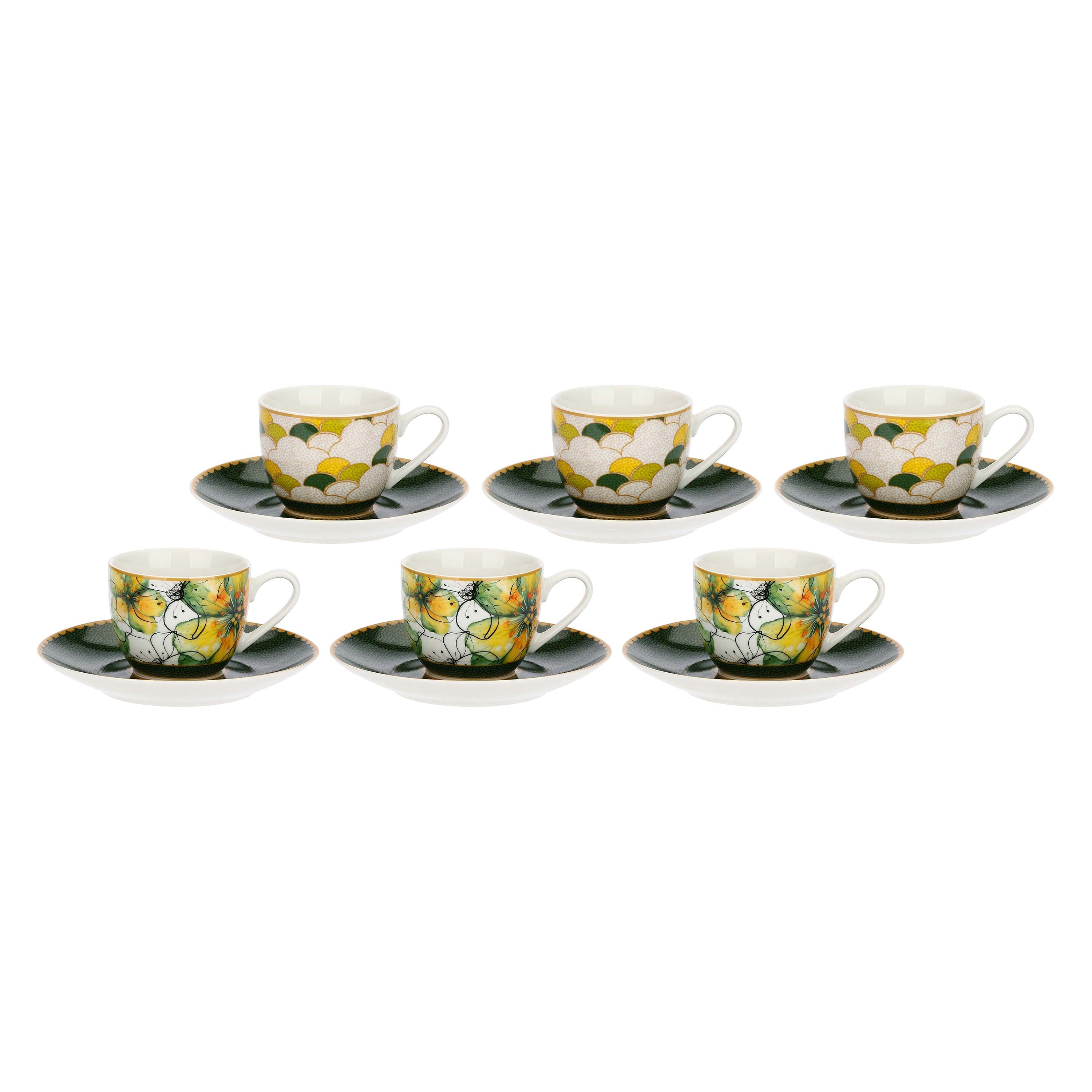 Set 6 Tazzine con piattino Libellula, Mirabilia - Porcellana, 90 ml