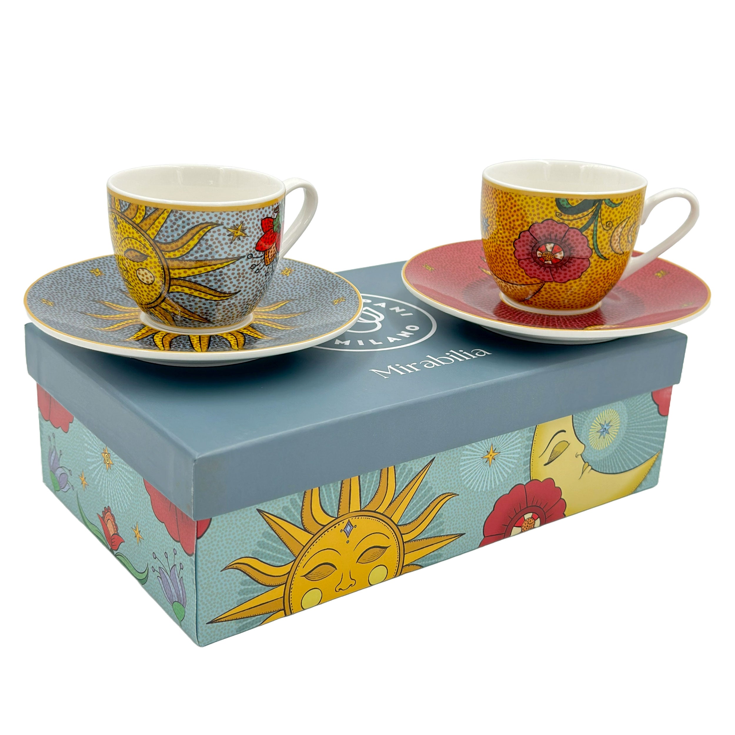 Set 2 Tazzine con piattino Sole e Luna, Mirabilia - Porcellana, 90 ml