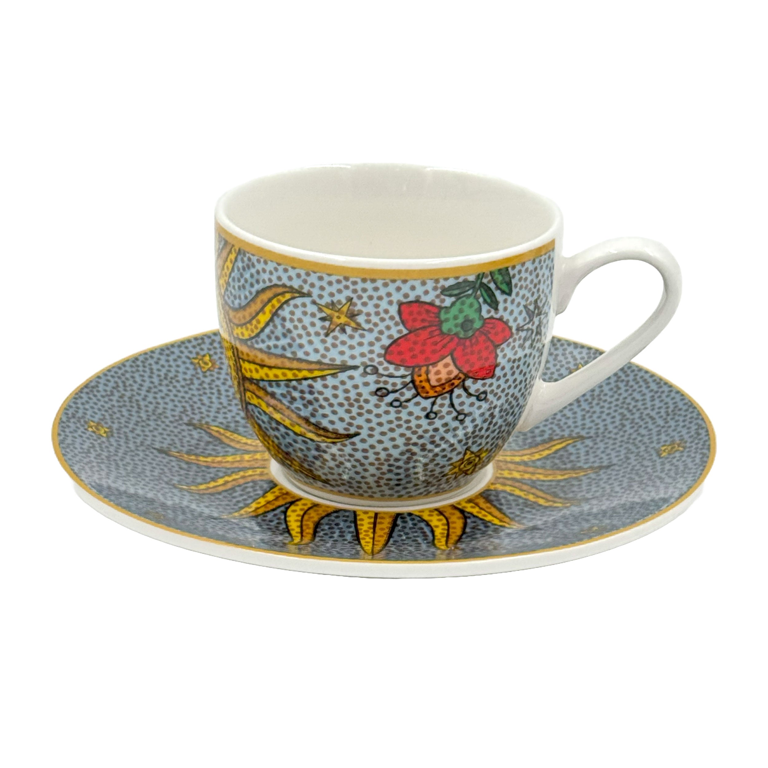 Set 2 Tazzine con piattino Sole e Luna, Mirabilia - Porcellana, 90 ml