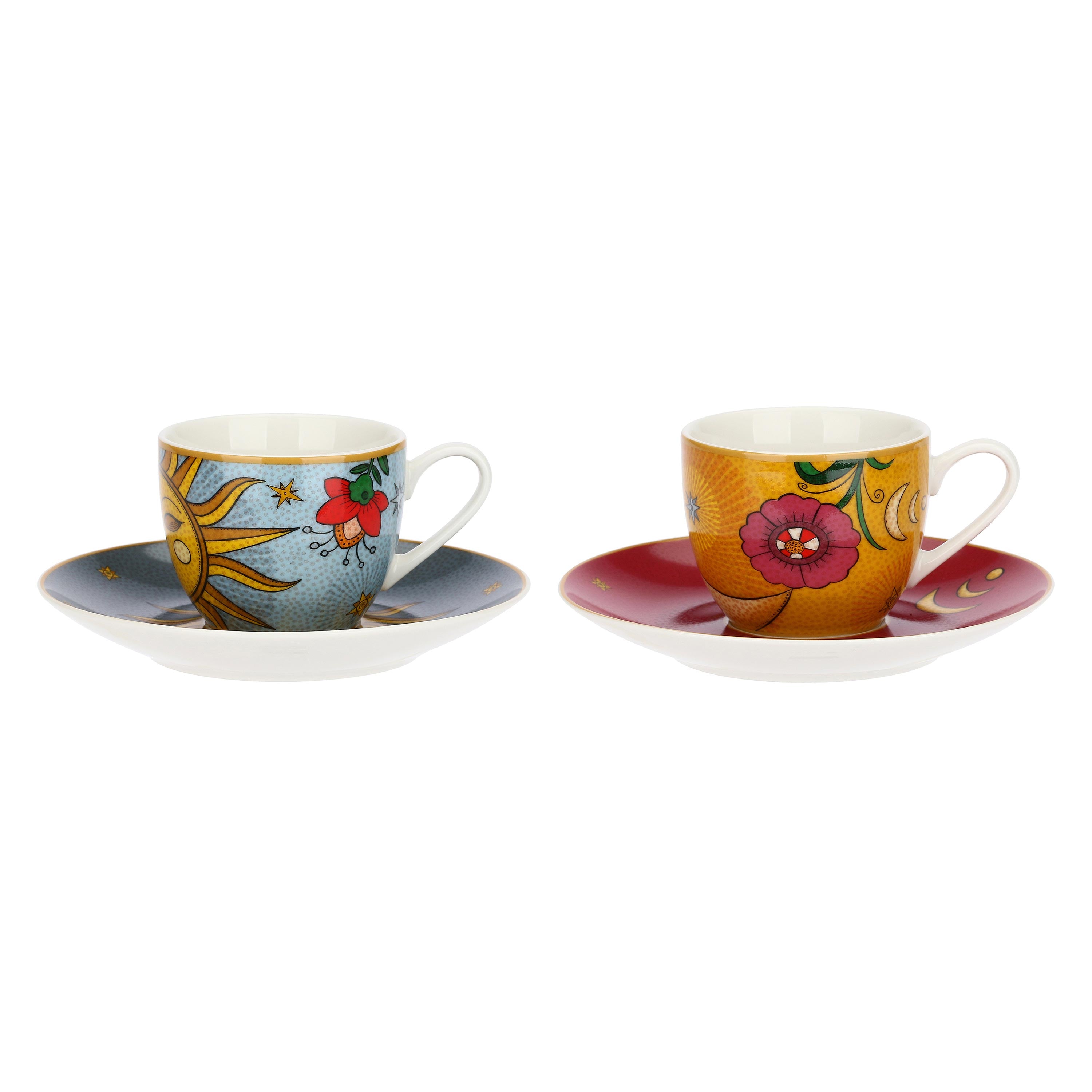 Set 6 Tazzine con piattino Sole e Luna, Mirabilia - Porcellana, 90 ml