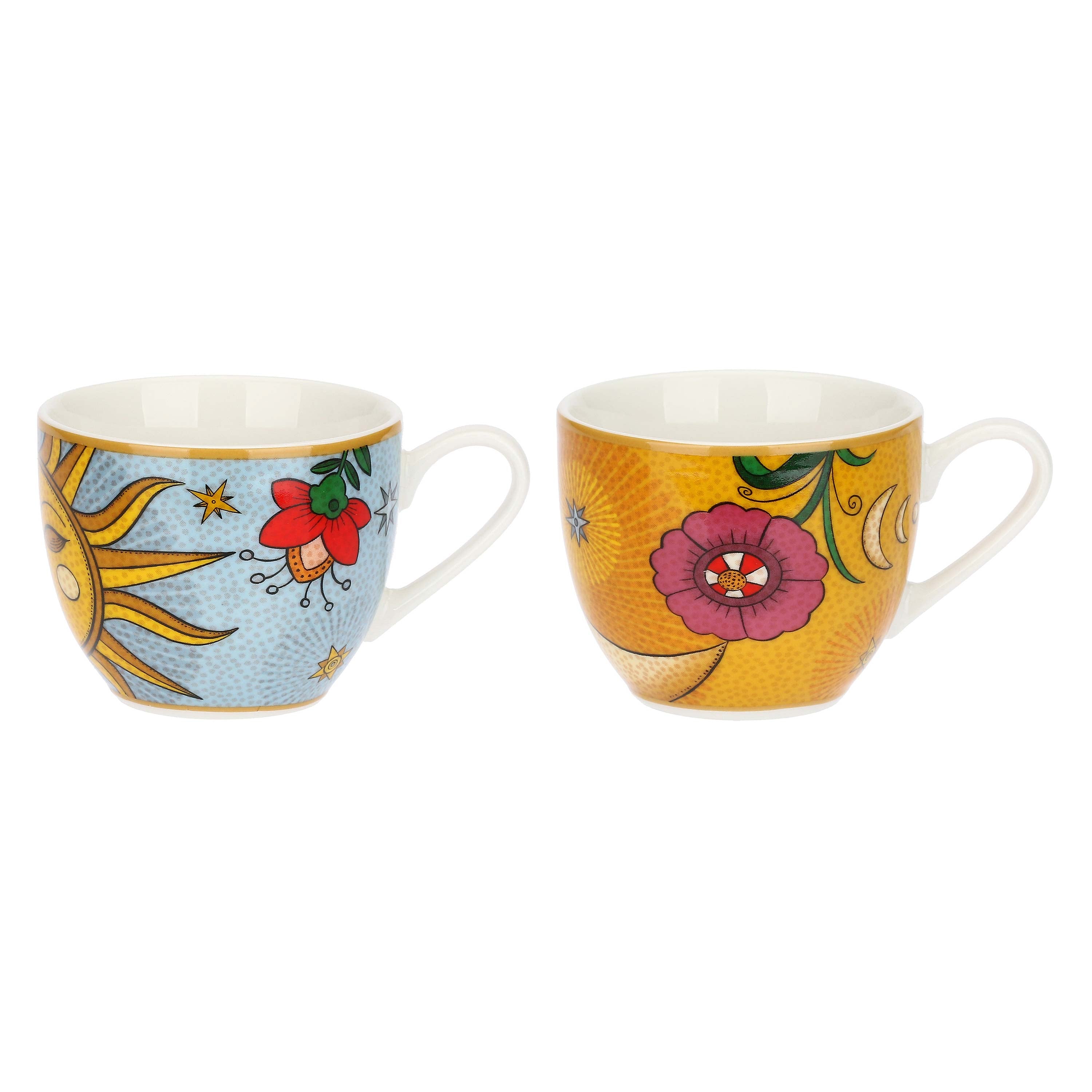 Set 6 Tazzine con piattino Sole e Luna, Mirabilia - Porcellana, 90 ml
