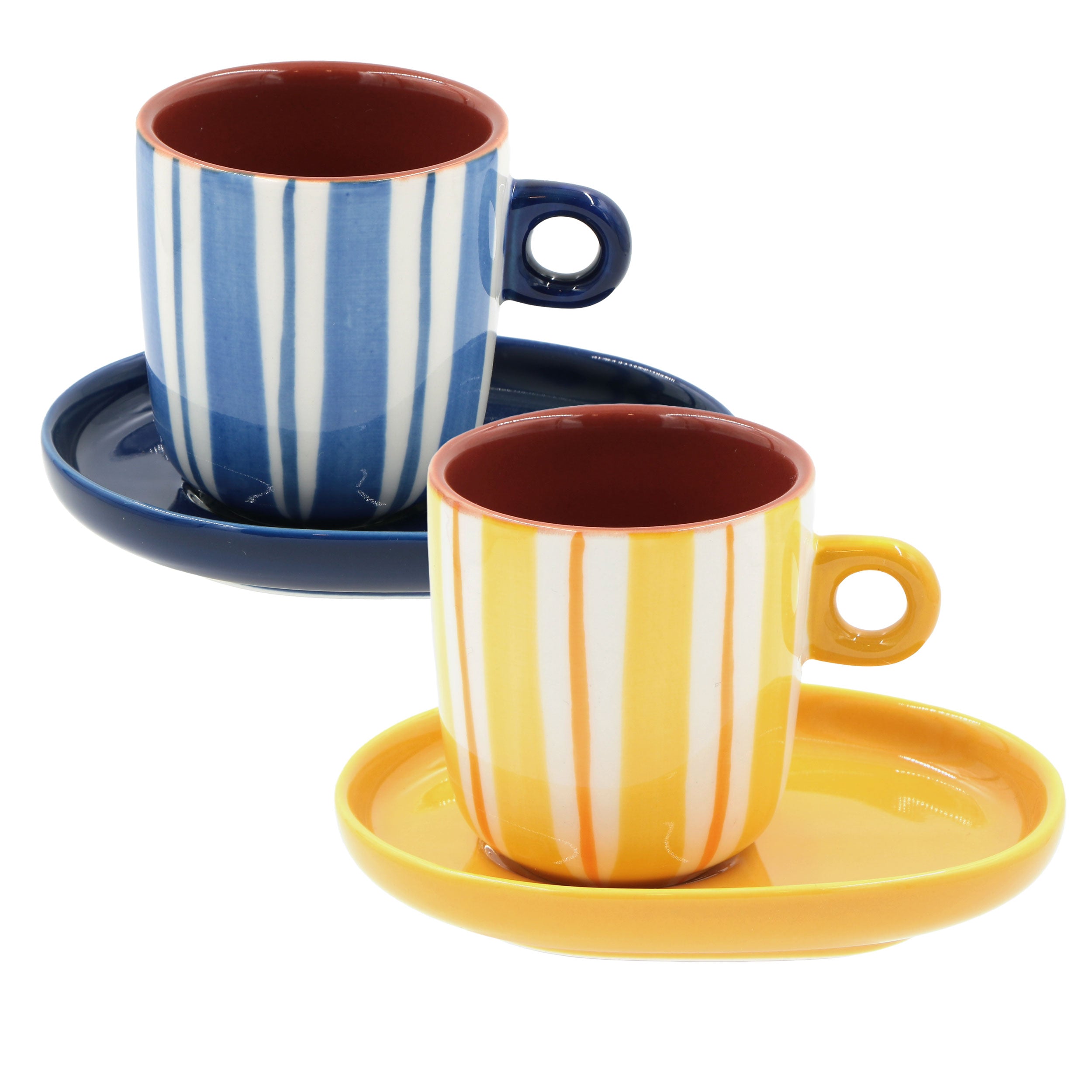 Set Tazzine con piattino Righe, Attimi - Stoneware, 90 ml