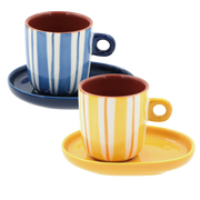Set Tazzine con piattino Righe, Attimi - Stoneware, 90 ml