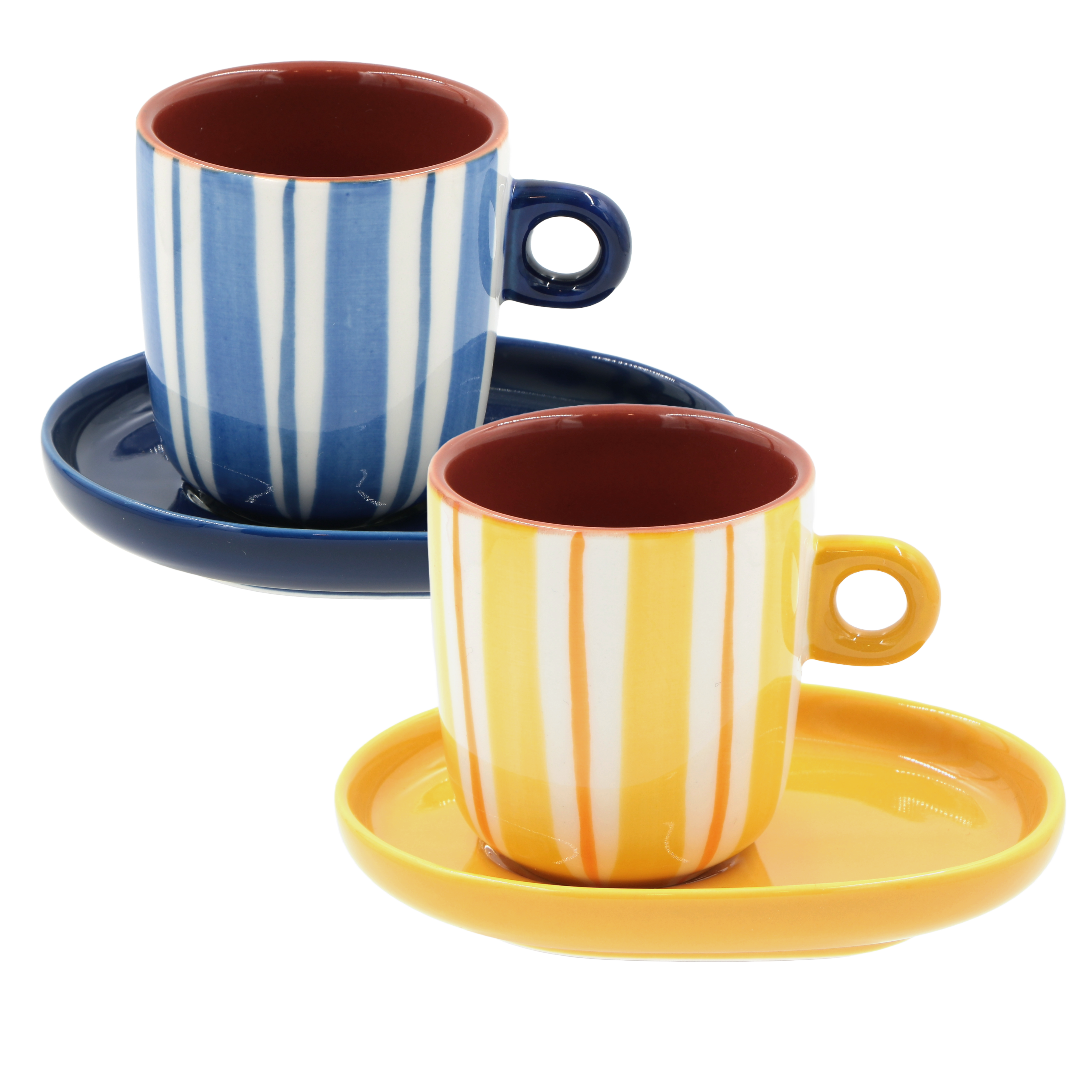Set Tazzine con piattino Righe, Attimi - Stoneware, 90 ml