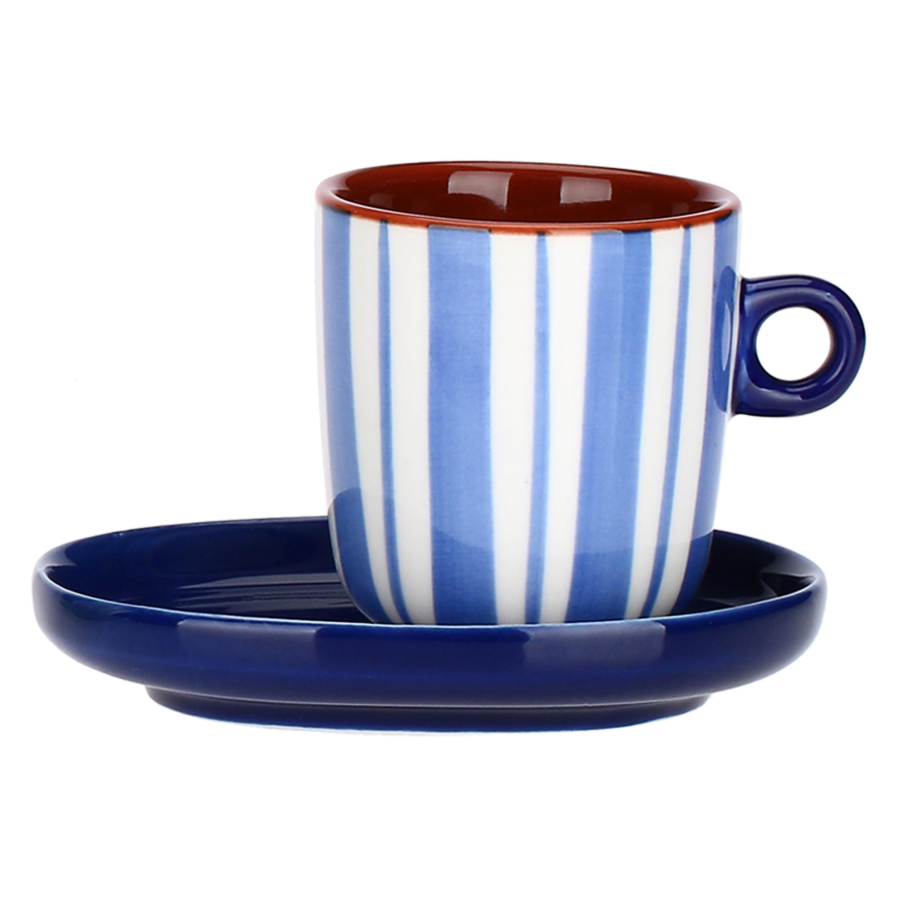 Set Tazzine con piattino Righe, Attimi - Stoneware, 90 ml
