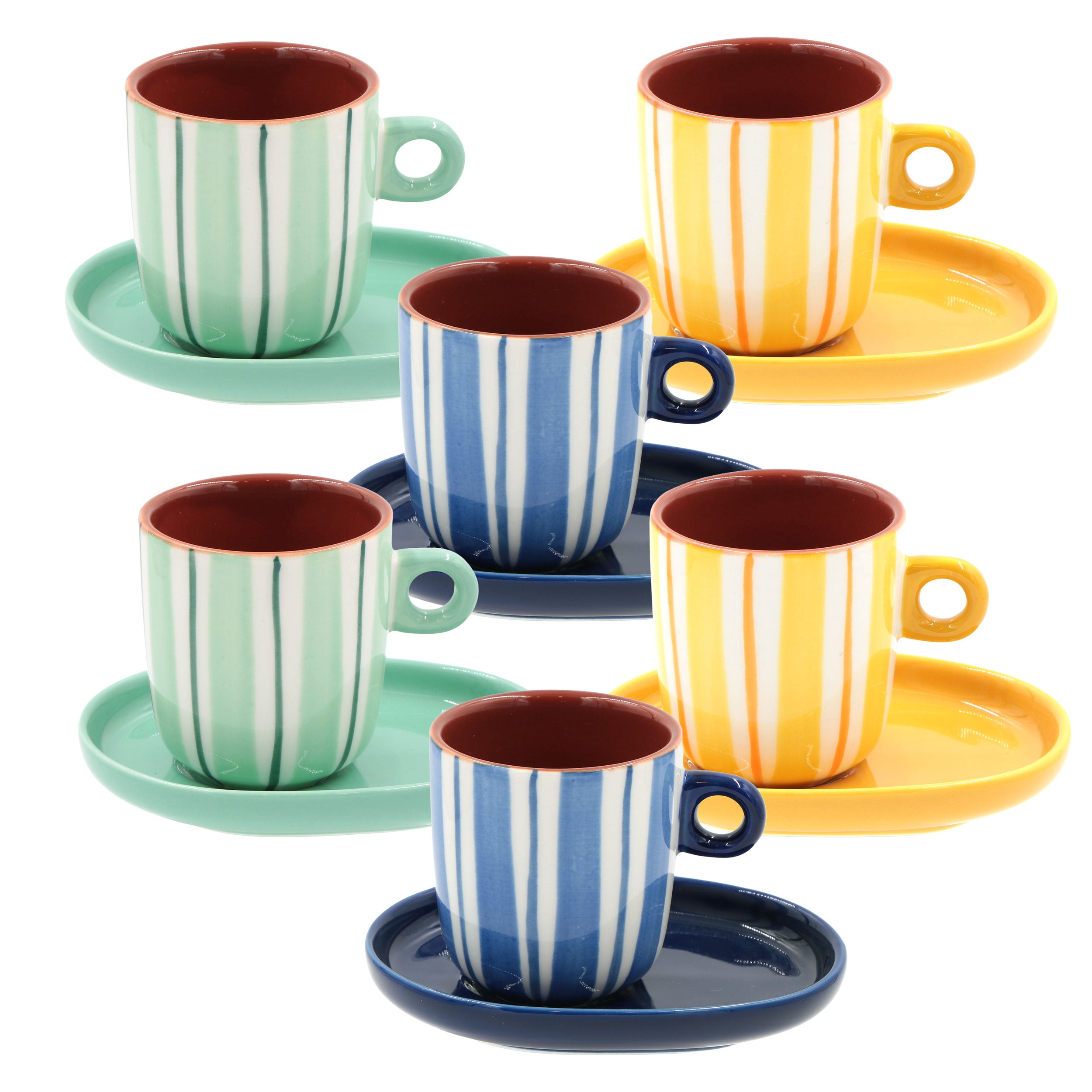 Set Tazzine con piattino Righe, Attimi - Stoneware, 90 ml