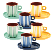 Set Tazzine con piattino Righe, Attimi - Stoneware, 90 ml