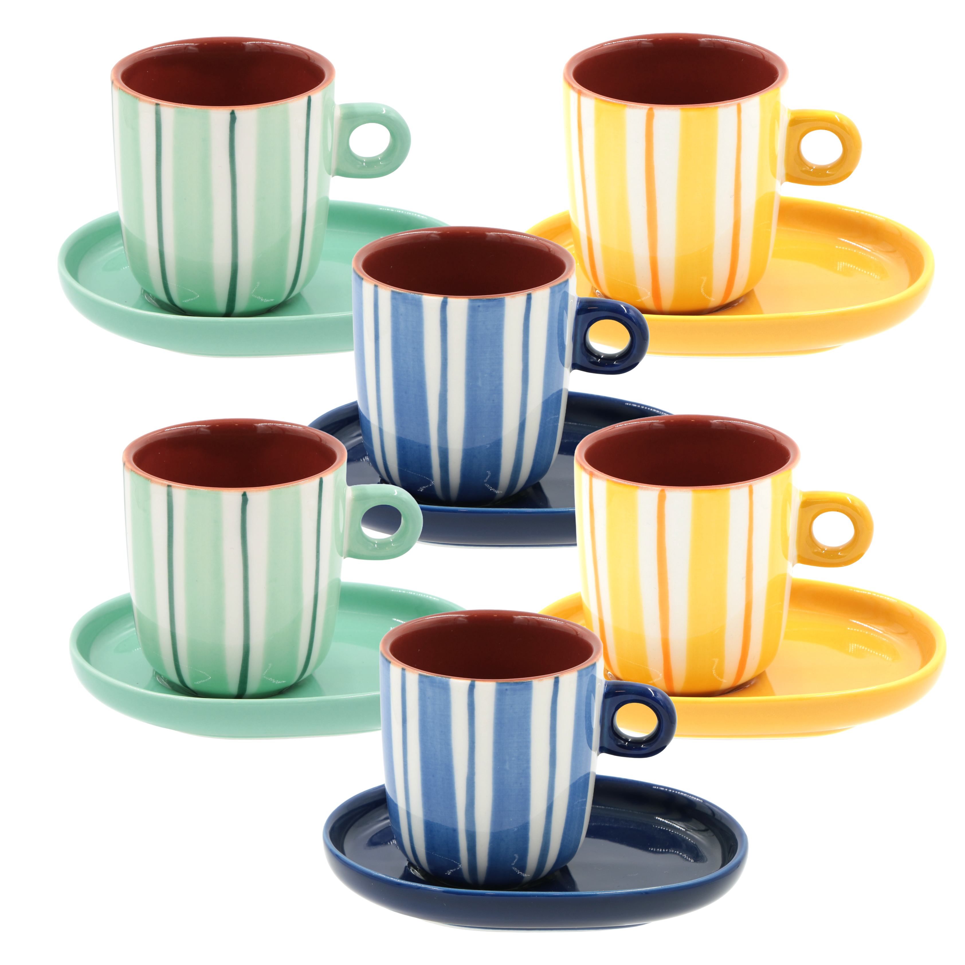 Set Tazzine con piattino Righe, Attimi - Stoneware, 90 ml