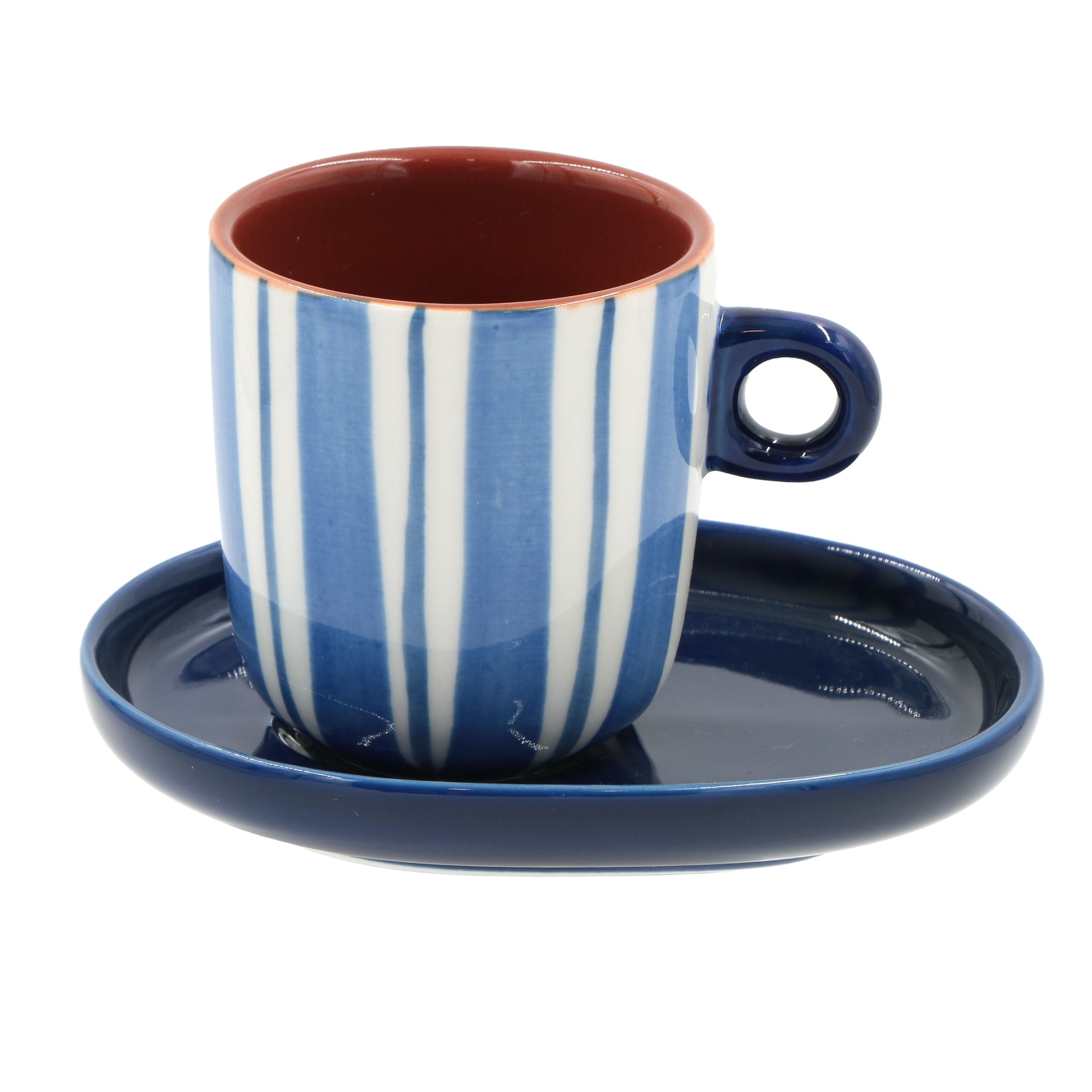 Set Tazzine con piattino Righe, Attimi - Stoneware, 90 ml