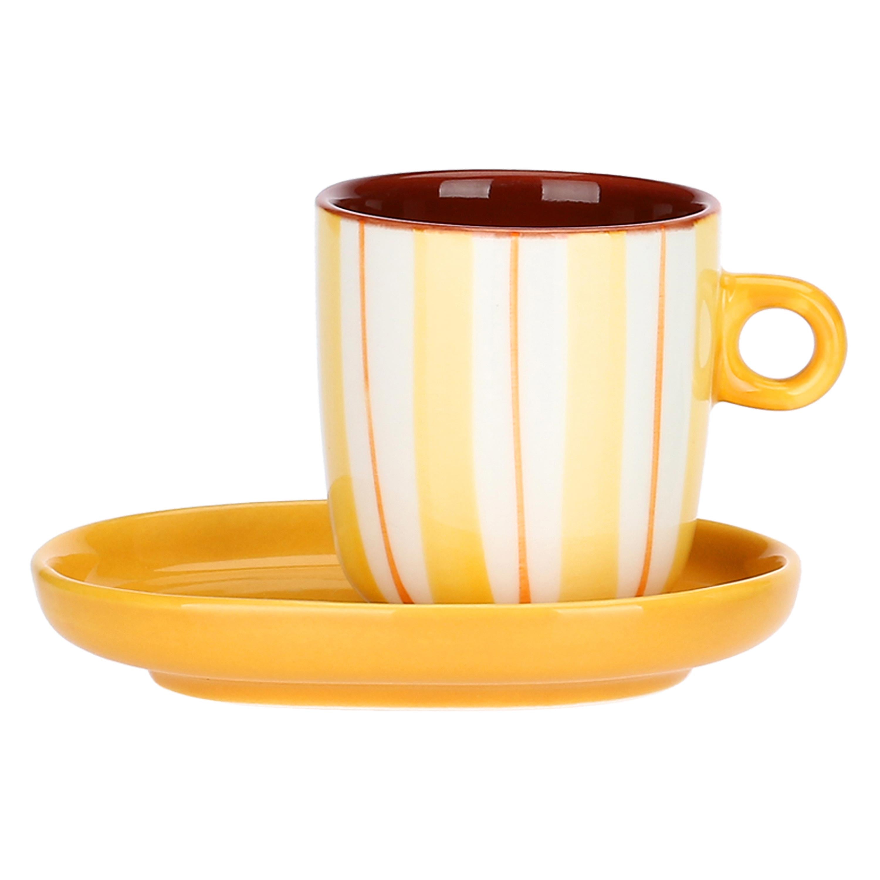 Set Tazzine con piattino Righe, Attimi - Stoneware, 90 ml