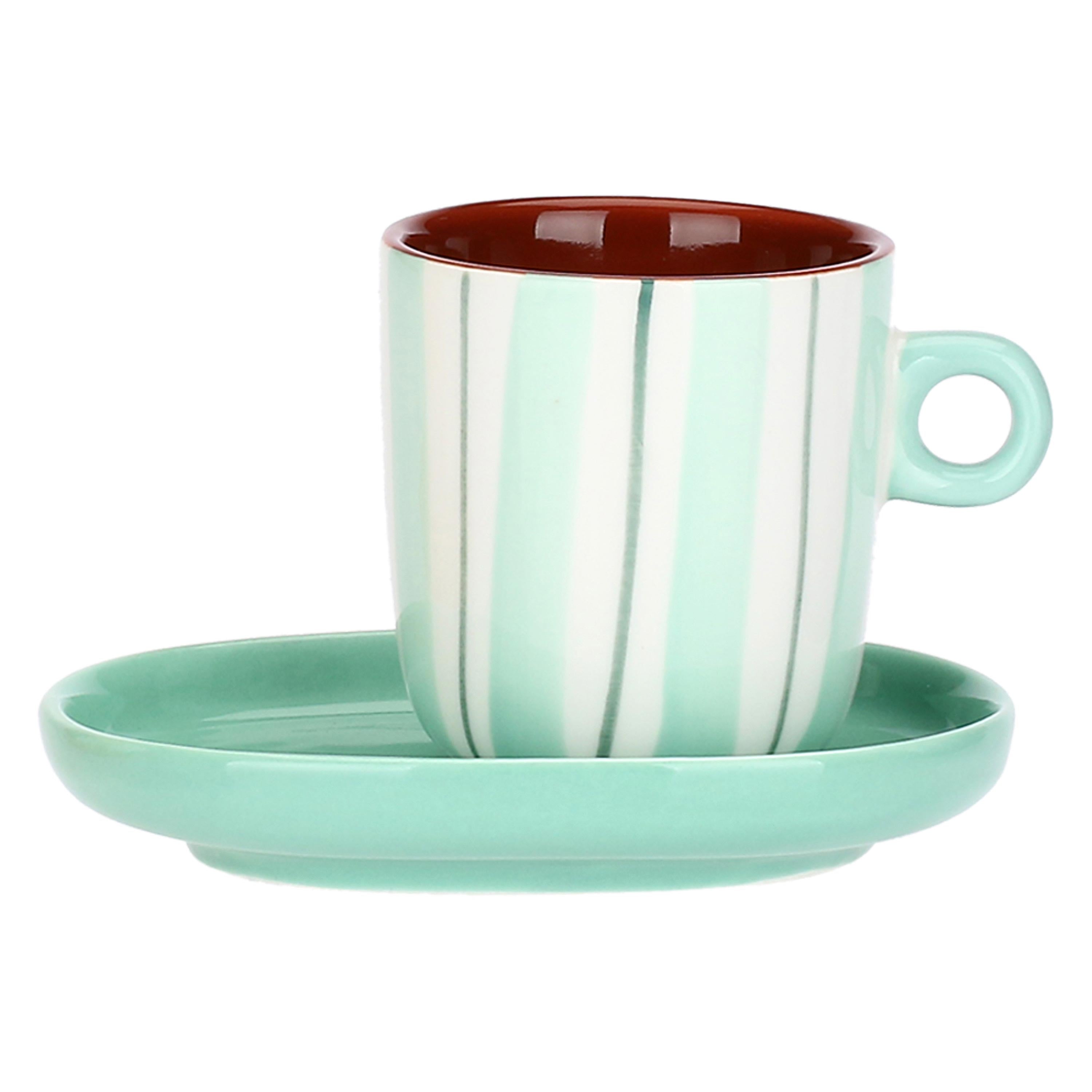 Set Tazzine con piattino Righe, Attimi - Stoneware, 90 ml