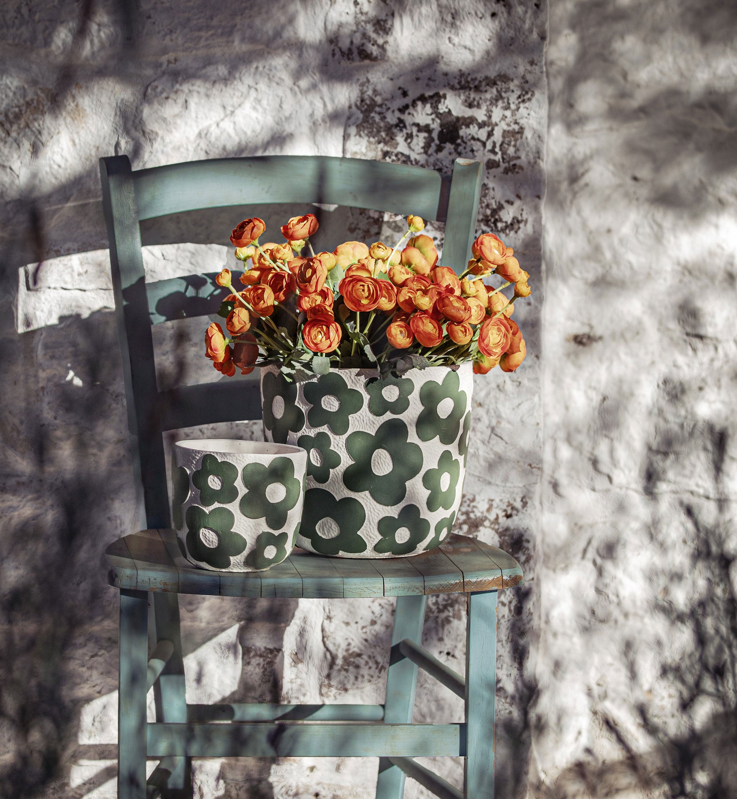 Cachepot S, Fiorelloni - Resina cementizia, Ø 12 cm