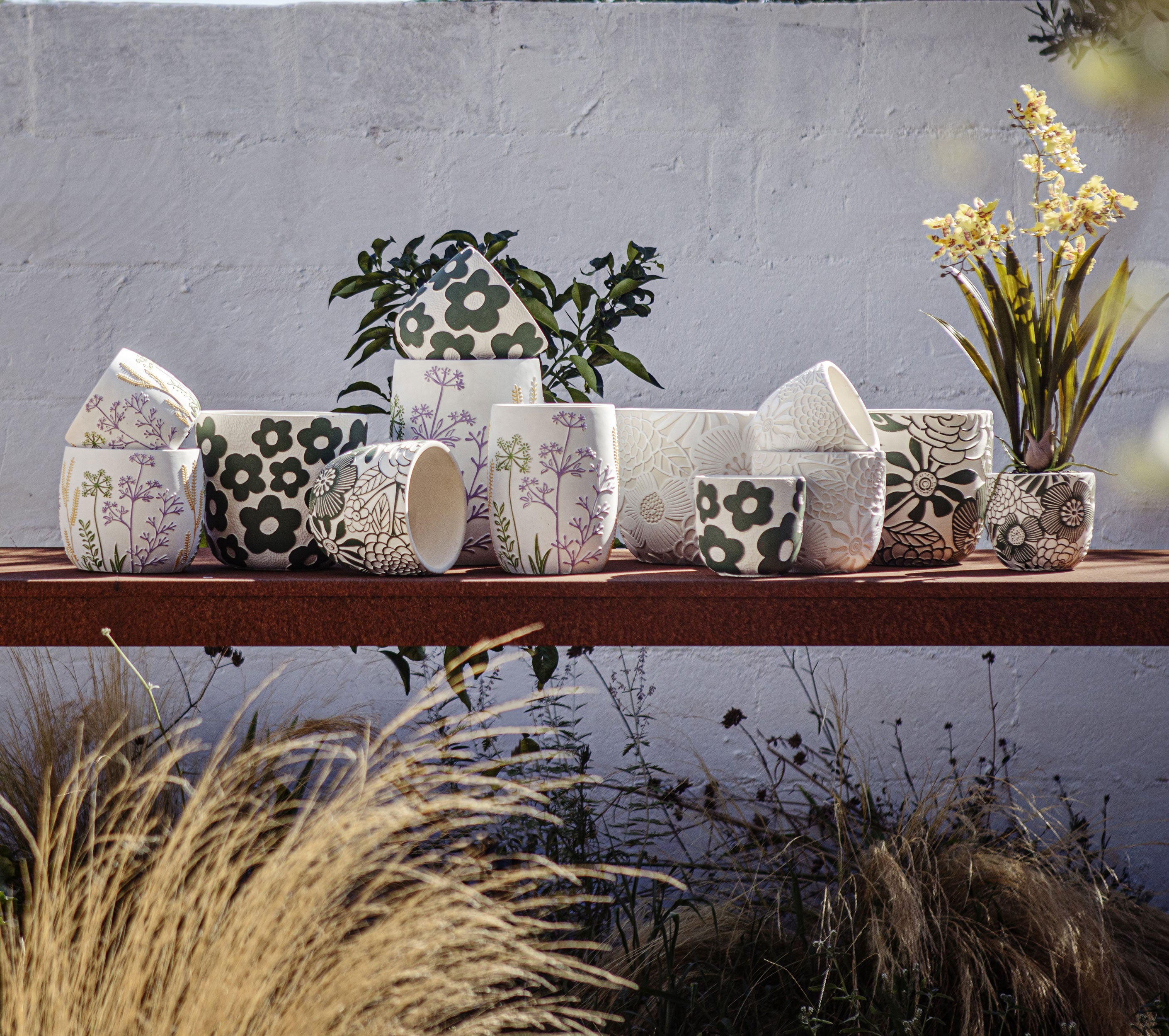 Cachepot M, Fiorelloni - Cement resin, Ø 15 cm