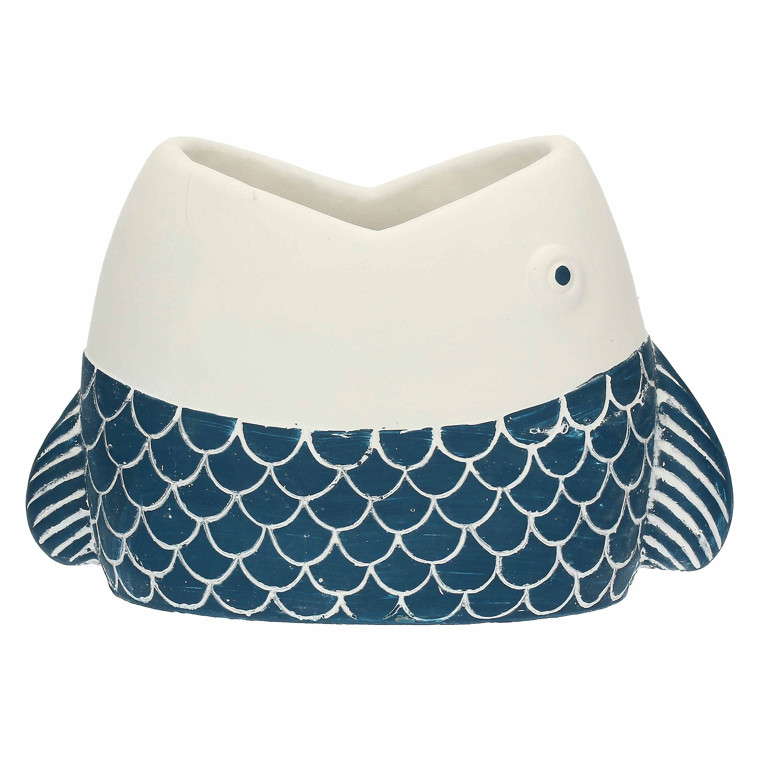Cachepot Bocca Aperta Blu, Marechiaro - Resina cementizia, 24,5x12x16,5 cm