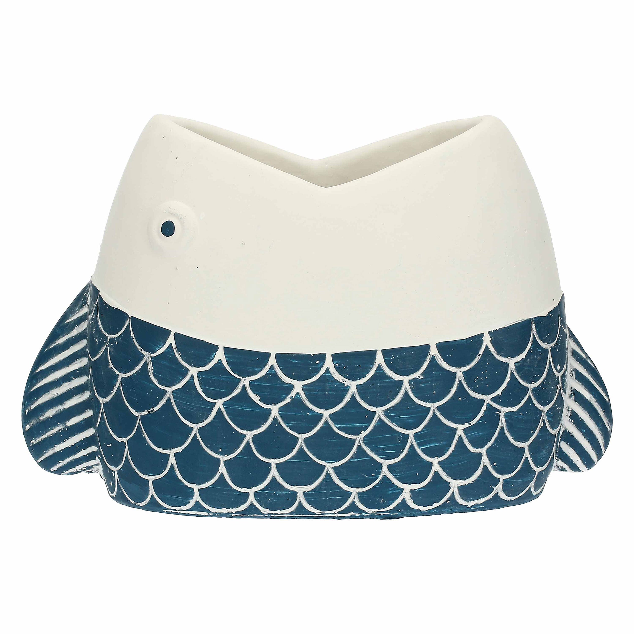 Cachepot Bocca Aperta Blu, Marechiaro - Resina cementizia, 24,5x12x16,5 cm