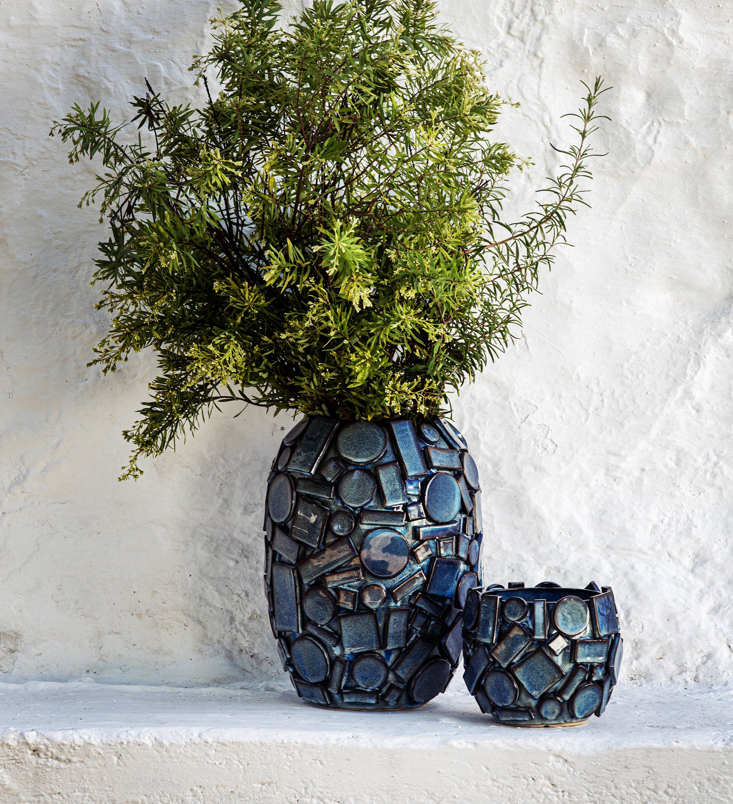 Cachepot Blu, Scomposto - Gres, 16,5x16,5x13,5 cm
