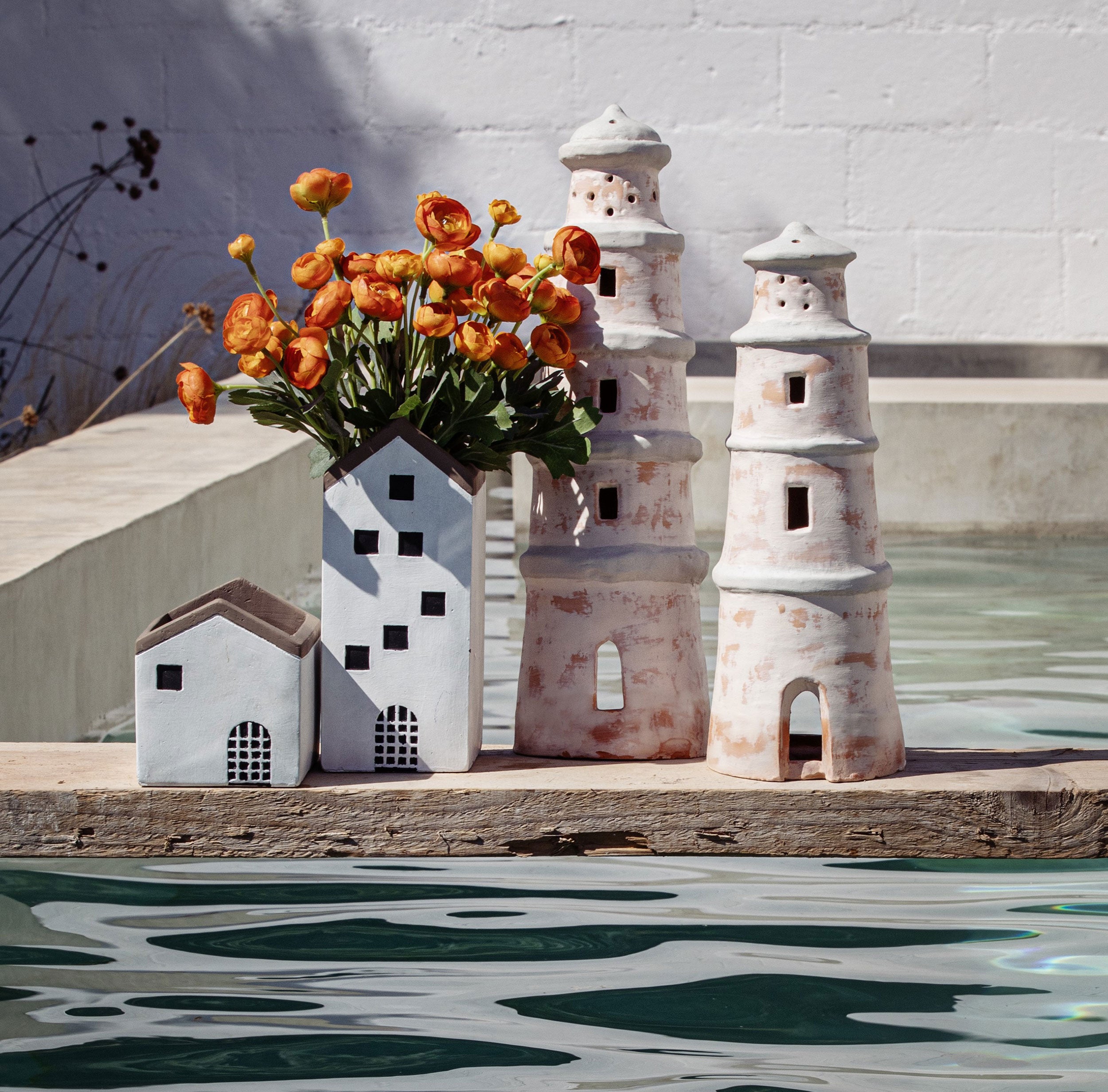 Porta Tealight Faro M, Gallura - Terracotta, 13 x 13 x 36 cm