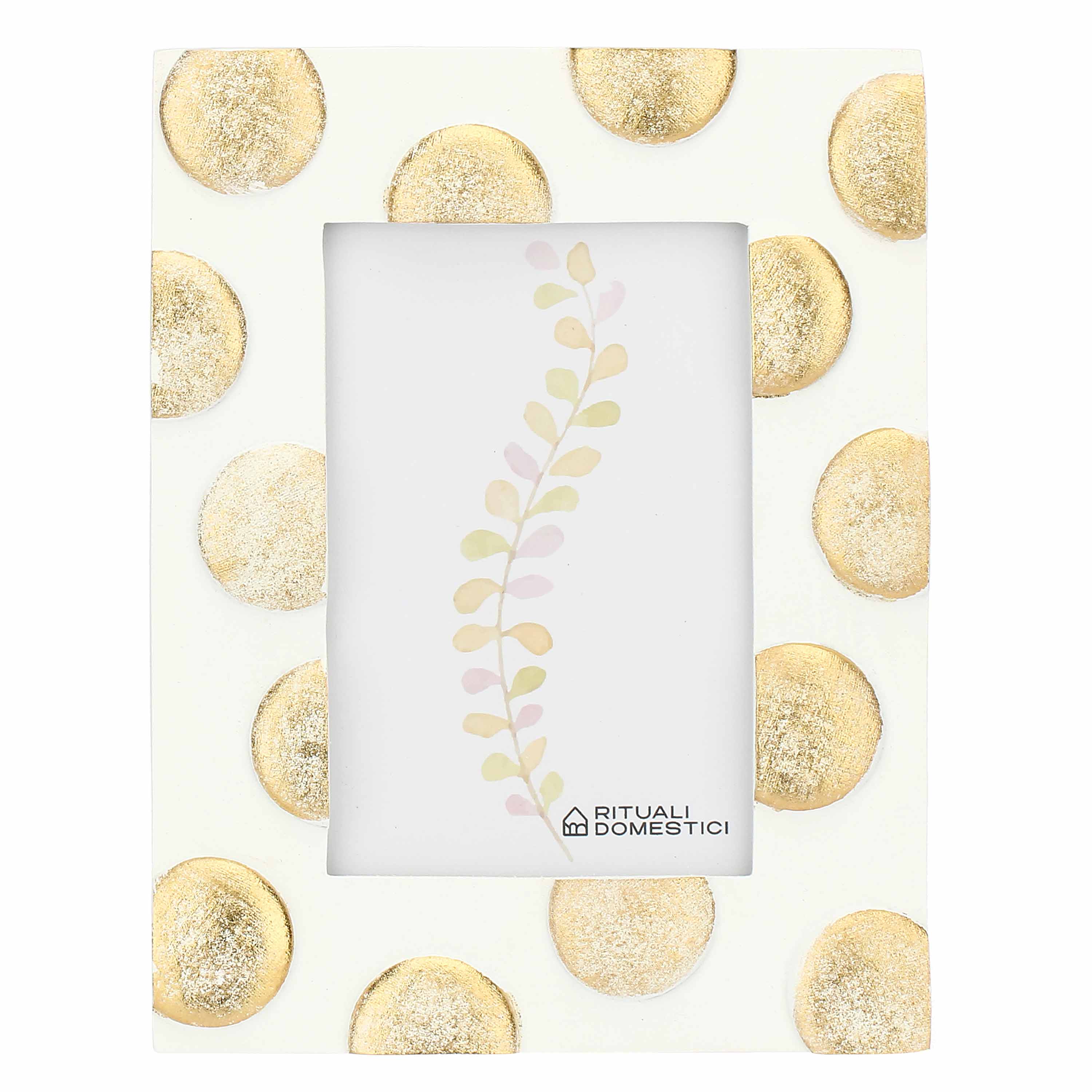 Portafoto Pois Oro, Tiguardo - Poly Resina/ Velluto /Mdf/Vetro/ Metallo (Ferro), 10 x 15 cm
