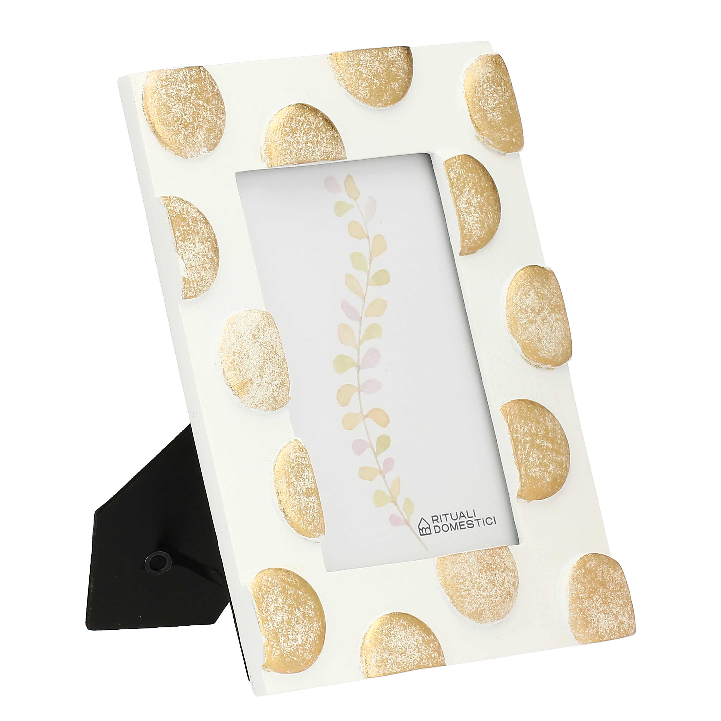 Portafoto Pois Oro, Tiguardo - Poly Resina/ Velluto /Mdf/Vetro/ Metallo (Ferro), 10 x 15 cm