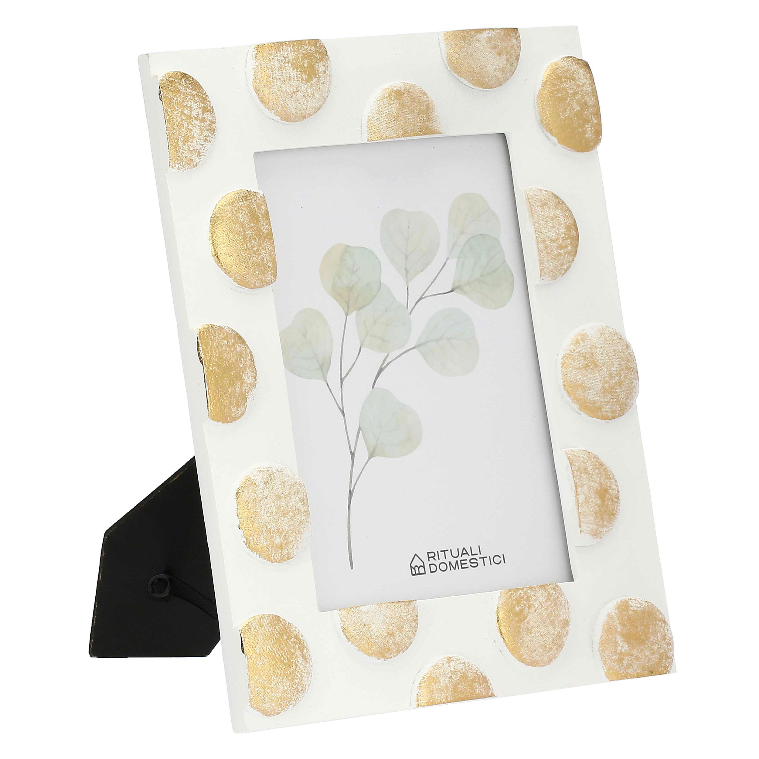 Portafoto Pois Oro, Tiguardo - Poly Resina/ Velluto /Mdf/Vetro/ Metallo (Ferro), 13 x 18 cm