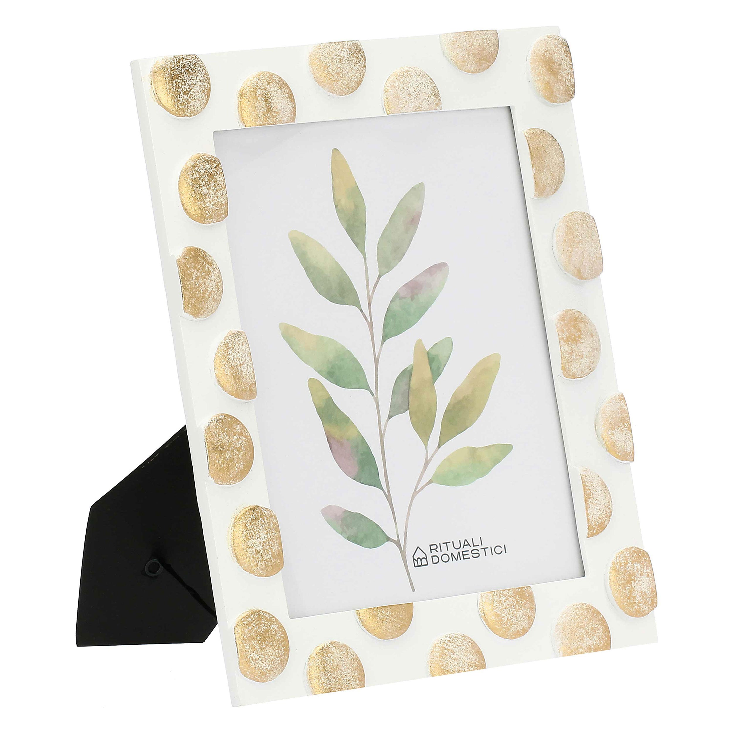Portafoto B Pois Oro, Tiguardo - Poly Resina/ Velluto /Mdf/Vetro/ Metallo (Ferro), 20 x 25 cm
