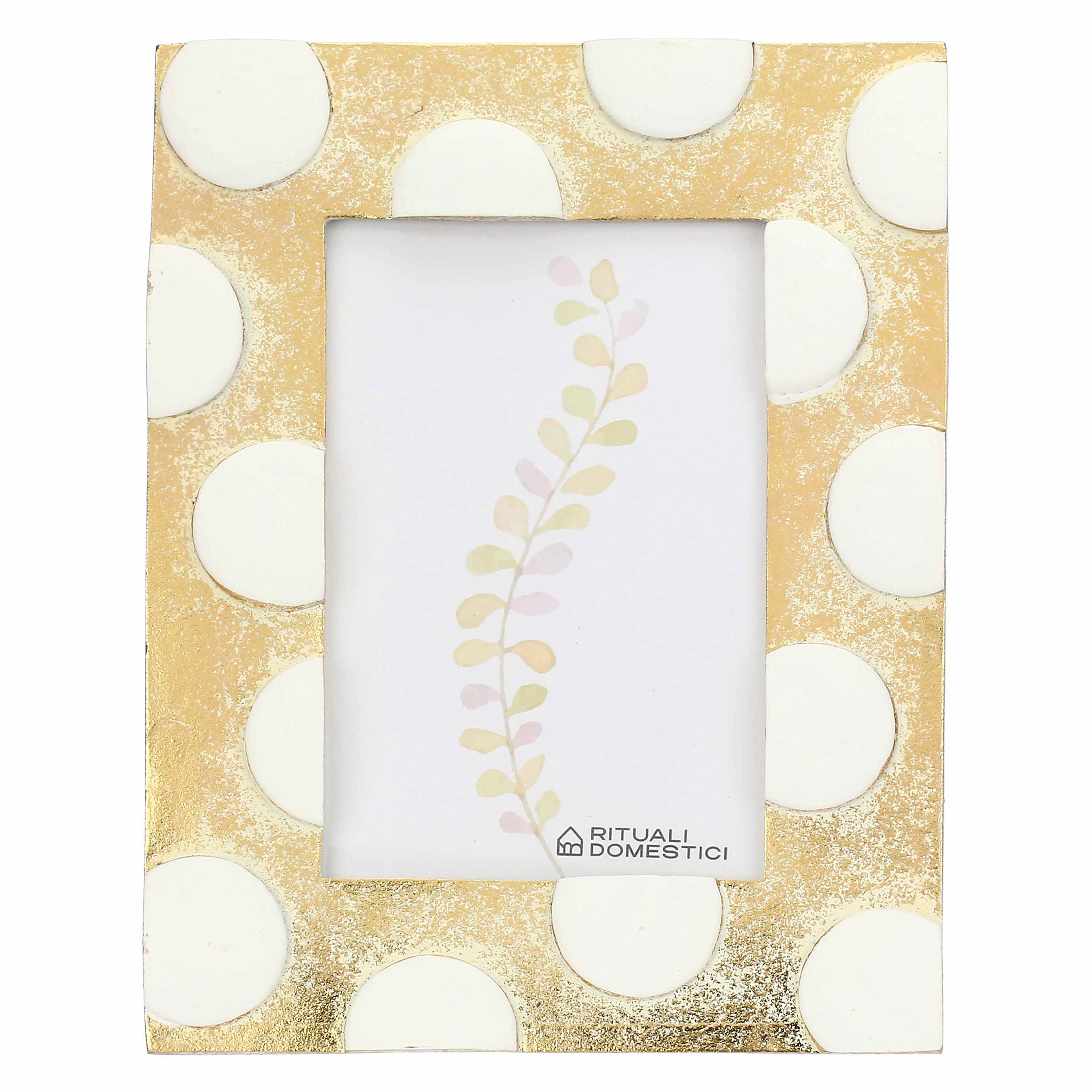 Portafoto Oro Pois, Tiguardo - Poly Resina/ Velluto /Mdf/Vetro/ Metallo (Ferro), 10 x 15 cm