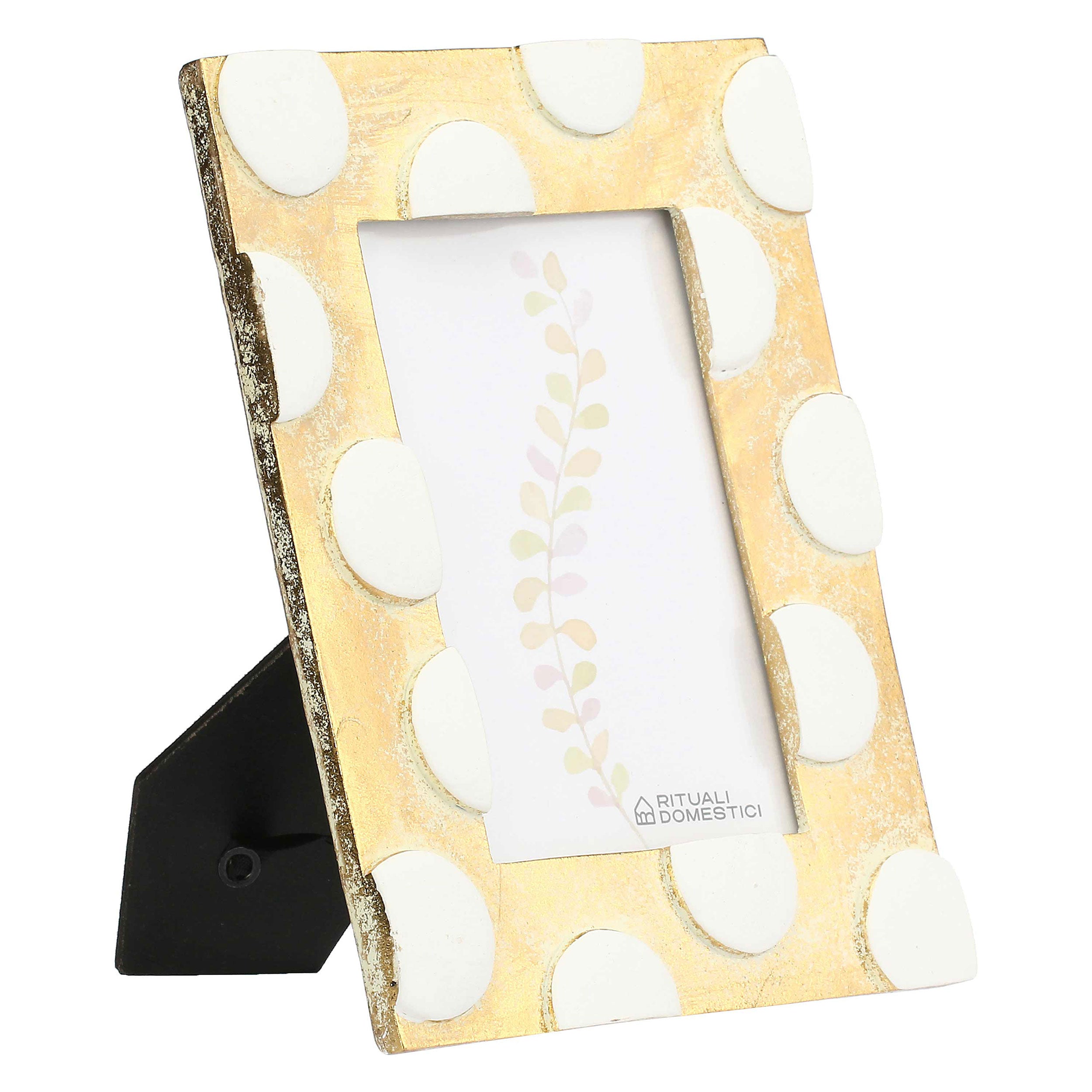 Portafoto Oro Pois, Tiguardo - Poly Resina/ Velluto /Mdf/Vetro/ Metallo (Ferro), 10 x 15 cm