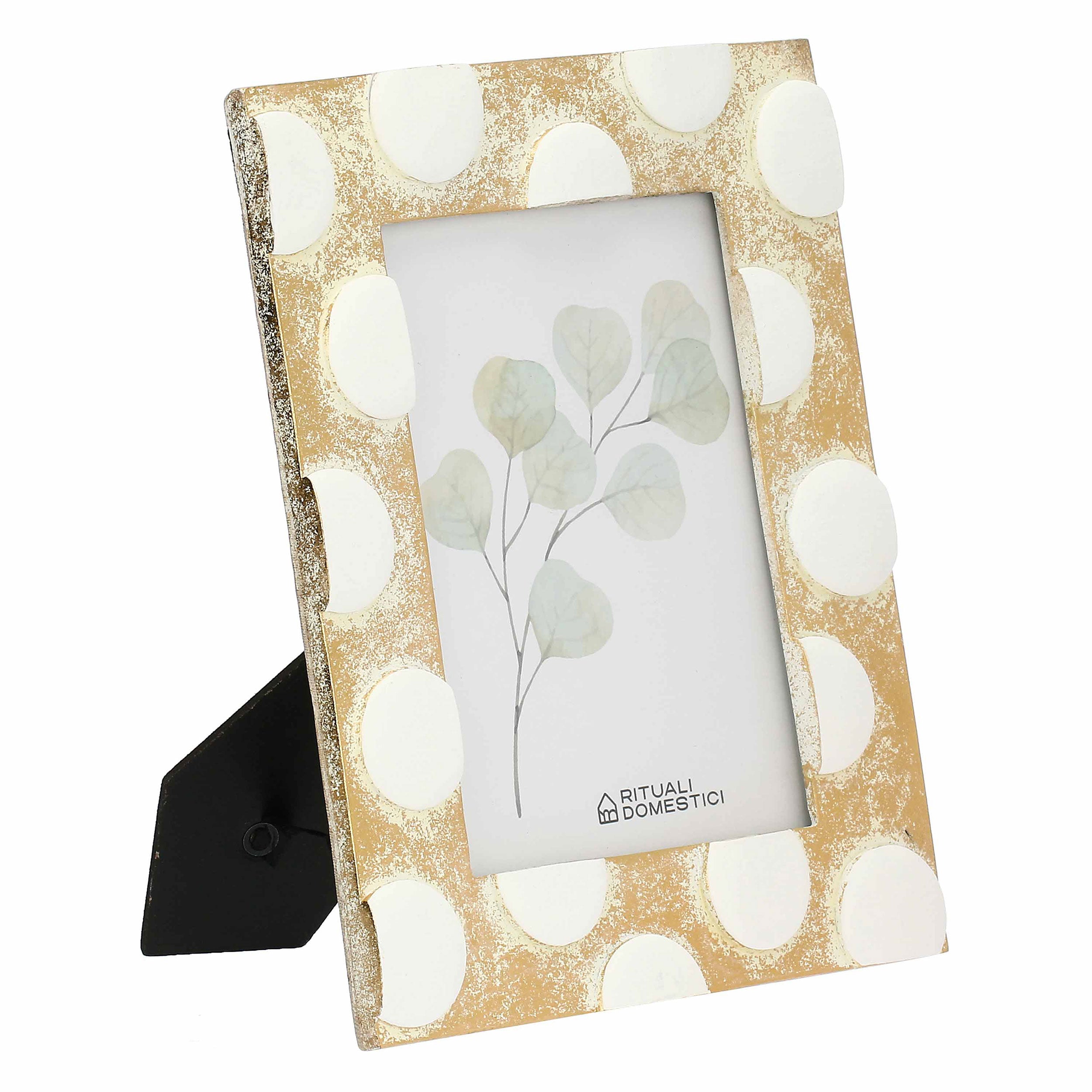 Portafoto Oro Pois, Tiguardo - Poly Resina/ Velluto /Mdf/Vetro/ Metallo (Ferro), 13 x 18 cm