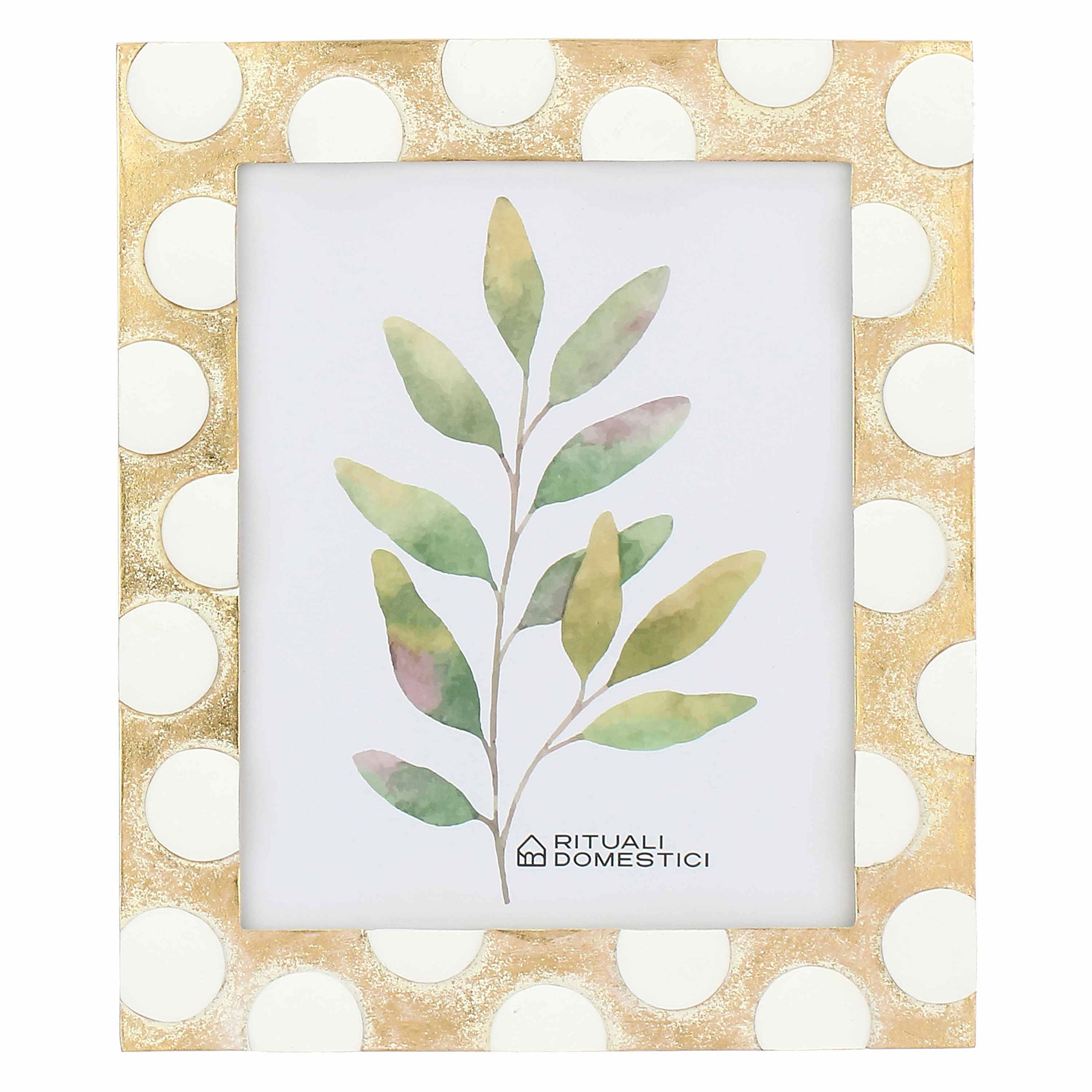 Portafoto Oro Pois B, Tiguardo - Poly Resina/ Velluto /Mdf/Vetro/ Metallo (Ferro), 20 x 25 cm