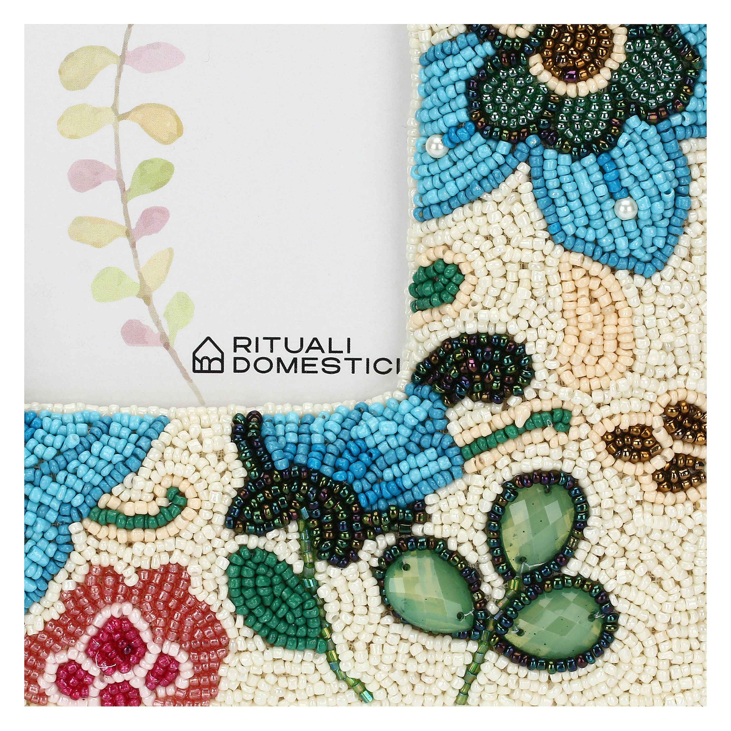 Portafoto Bali, Mille306perline - Perline Di Vetro/Tessuto Di Cotone/Mdf/Vetro/ Metallo (Ferro), 17,5x2x22,5 cm