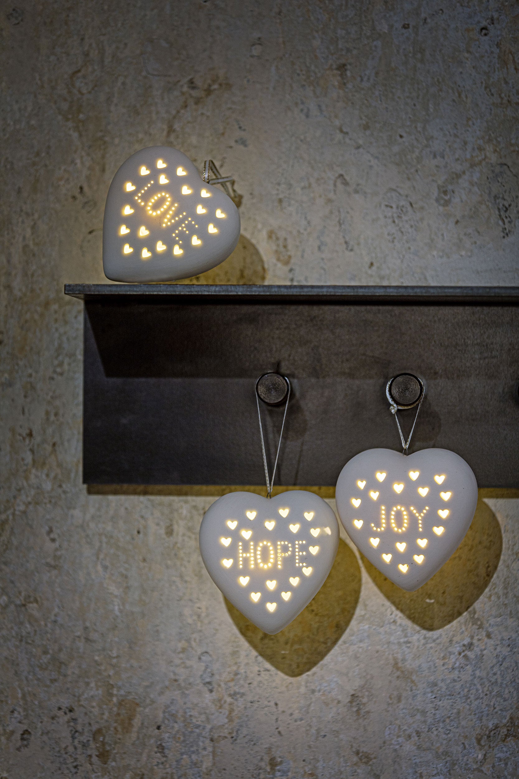 Set da 6, Hope Led, Batticuore - Ceramica, 8,7x8,5x3,7 cm/ incl,LR44