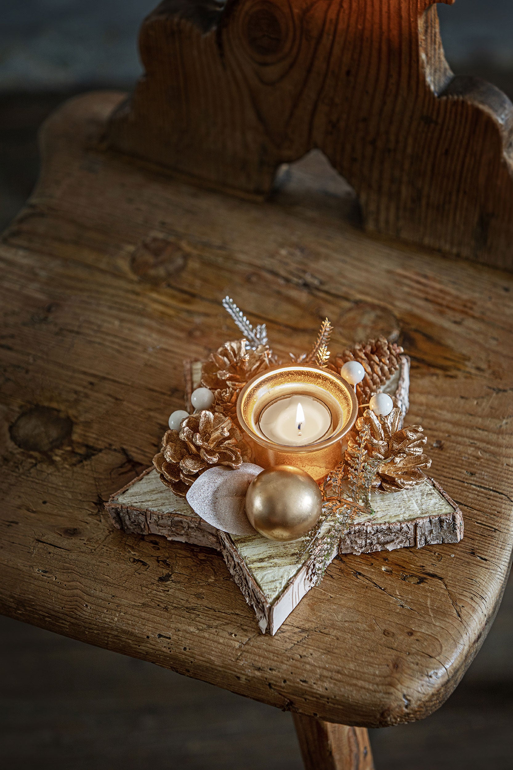 Set da 4, Porta T Light Stella, Versoloro - Legno E Materiali Naturali, 17 x 9 cm