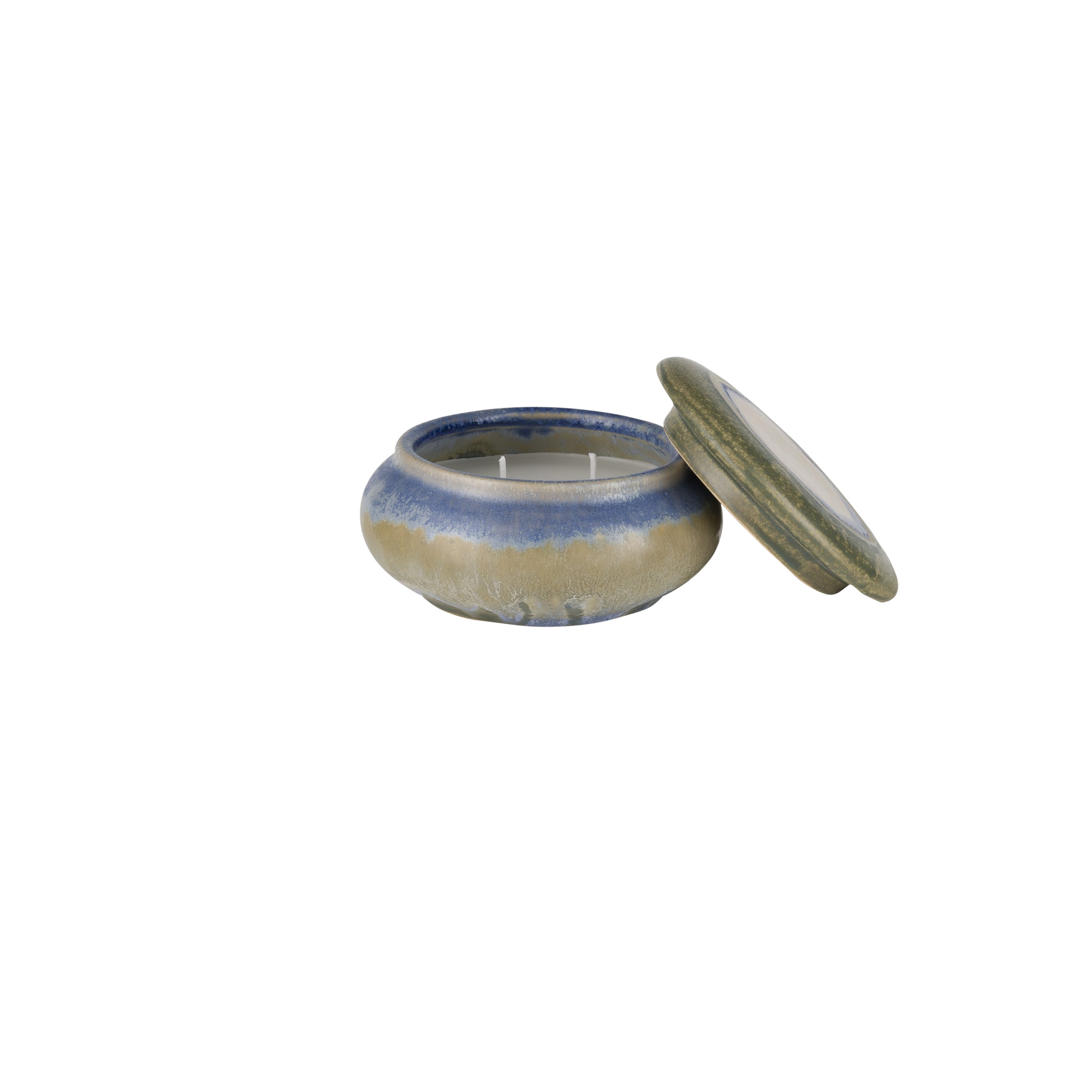 Candela Blu Coperchio, Dalmondo - Gres e Cera, Total: 12,5x12,5x7 cm