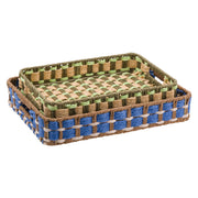 Set da 2, Vassoio Blu Verde, Incarta - Carta, ferro, M:38x29xH7 cmS:33x23,5xH6 cm