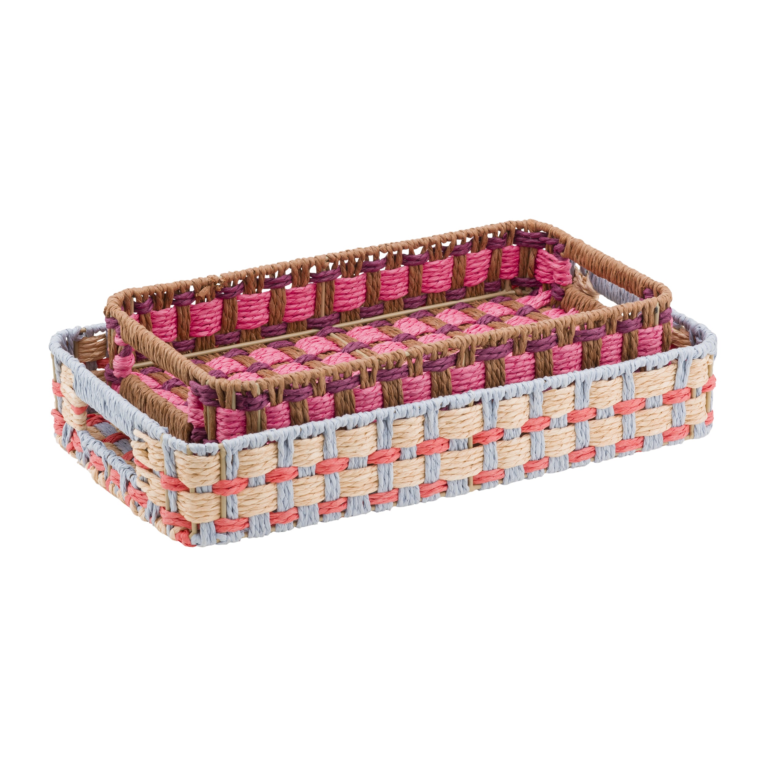 Set 2 Vassoio Rosa Azzurro, Incarta - Carta, ferro, M:38,5x21,5xH7 cmS:33,5x17,5xH6 cm