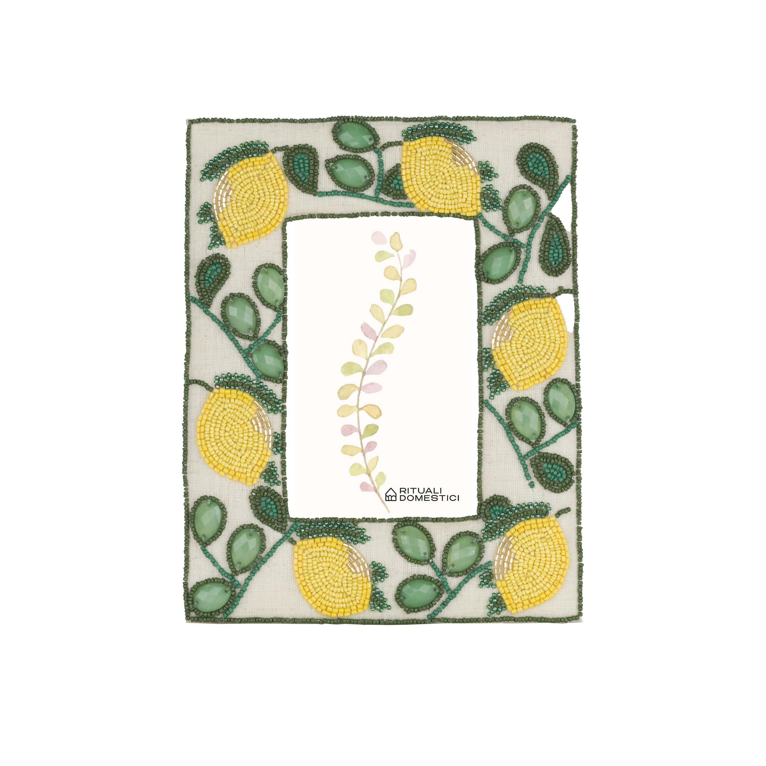 Portafoto Limoni, Mille306perline - Resina / Perline di vetro / Cotone, 17,5 x 2 x 22,5h cm