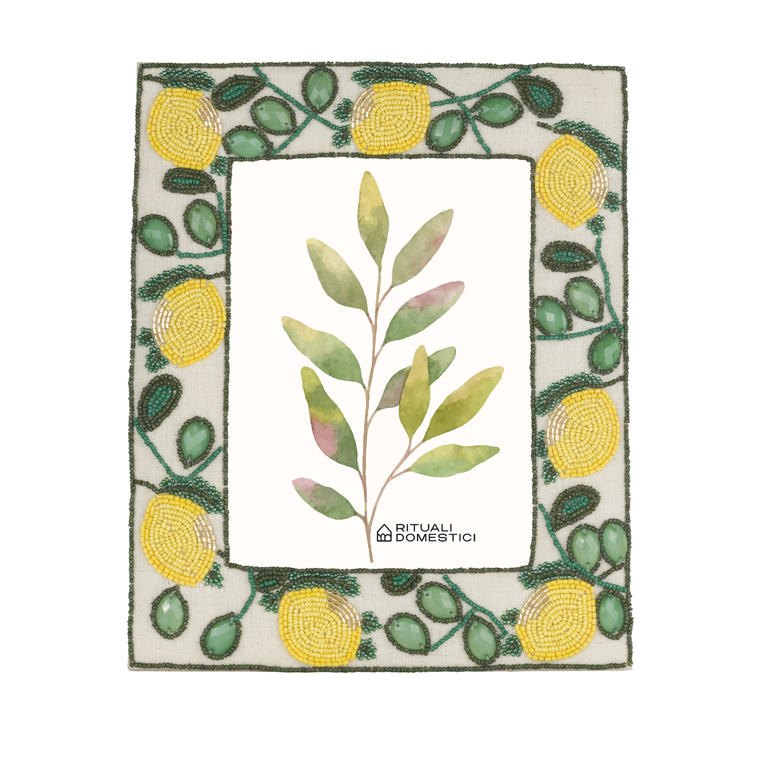 Portafoto Limoni, Mille306perline - Resina / Perline di vetro / Cotone, 22,5 x 2 x 27h cm