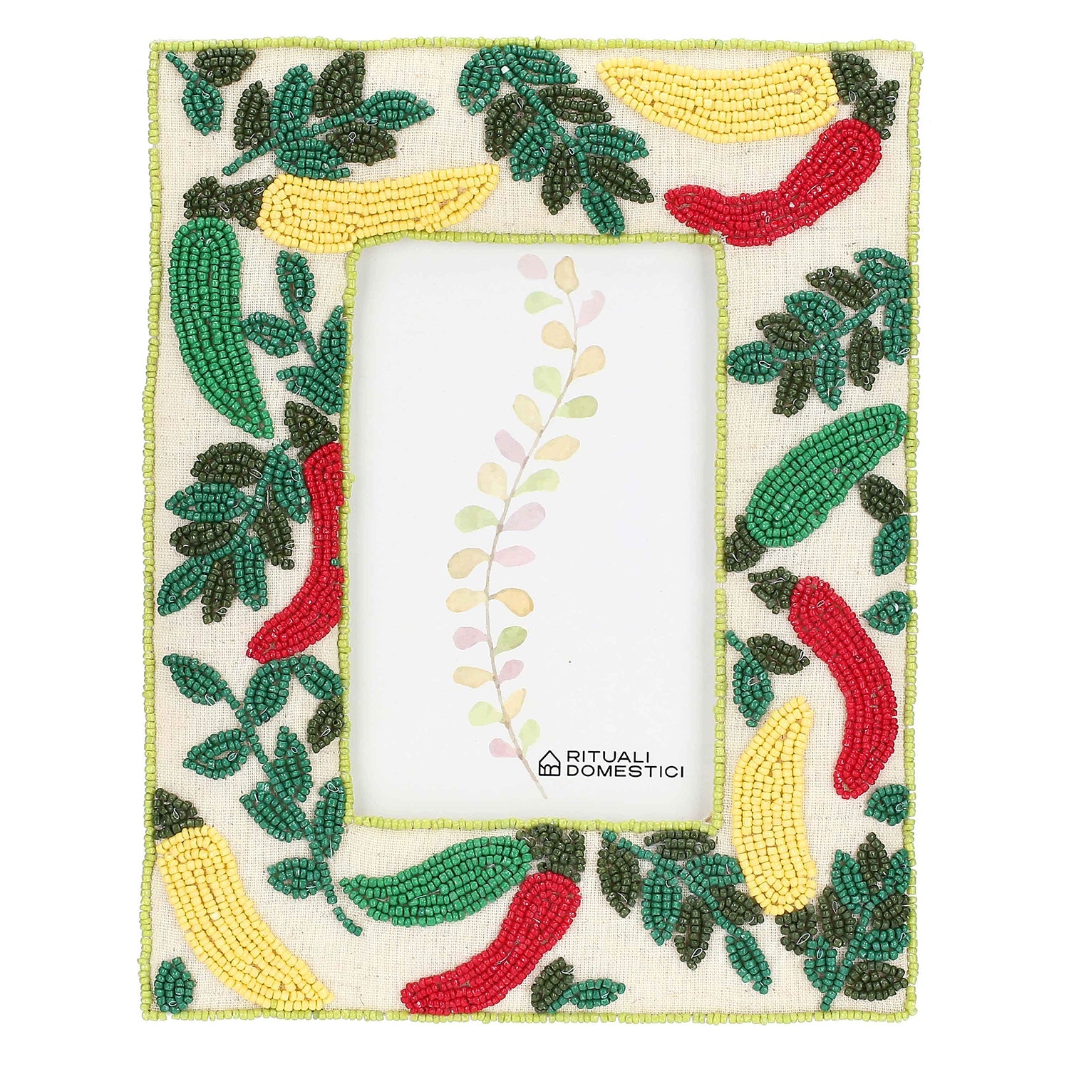 Portafoto Peperoncino, Mille306perline - Resina / Perline di vetro / Cotone, 17,5 x 2 x 22,5h cm