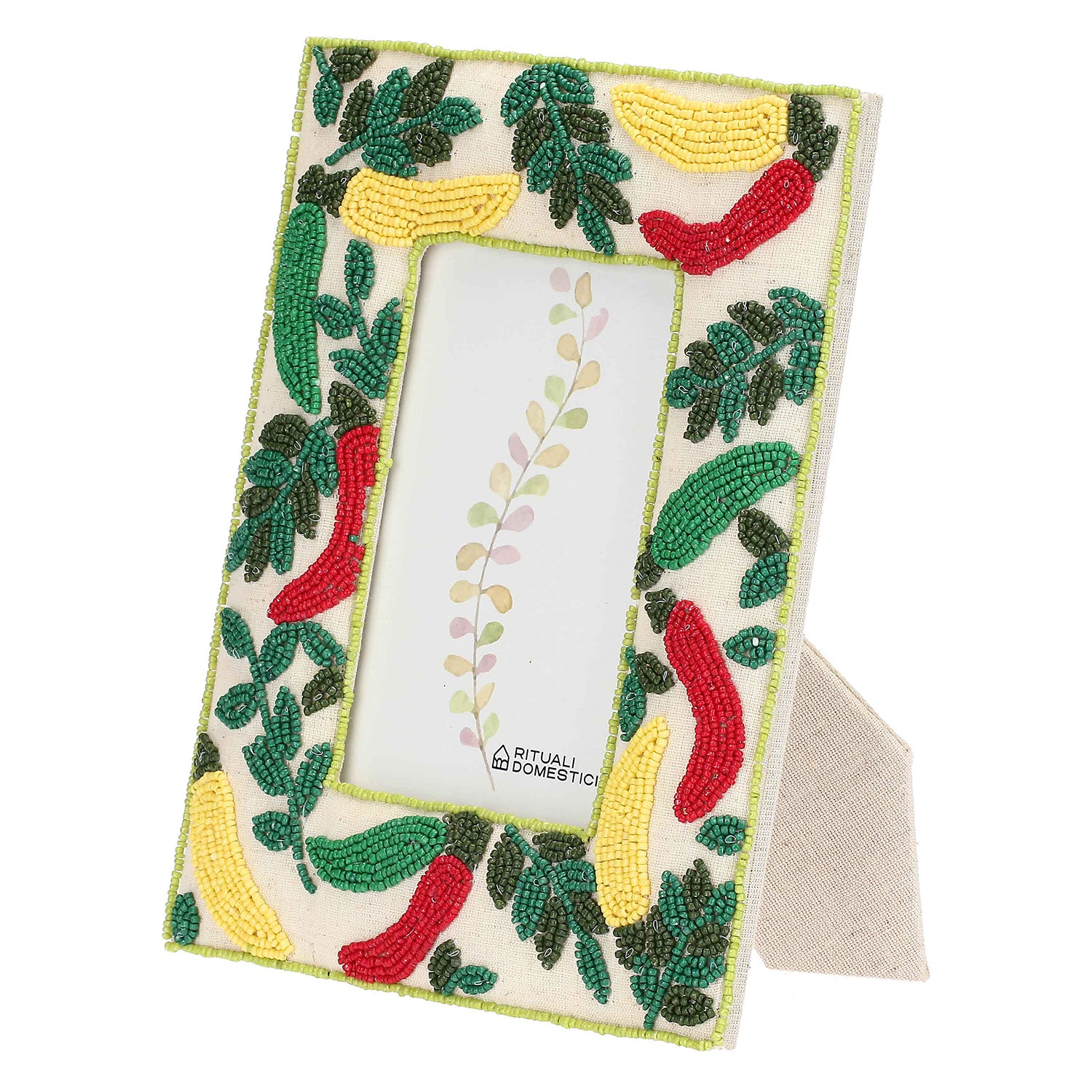 Portafoto Peperoncino, Mille306perline - Resina / Perline di vetro / Cotone, 17,5 x 2 x 22,5h cm