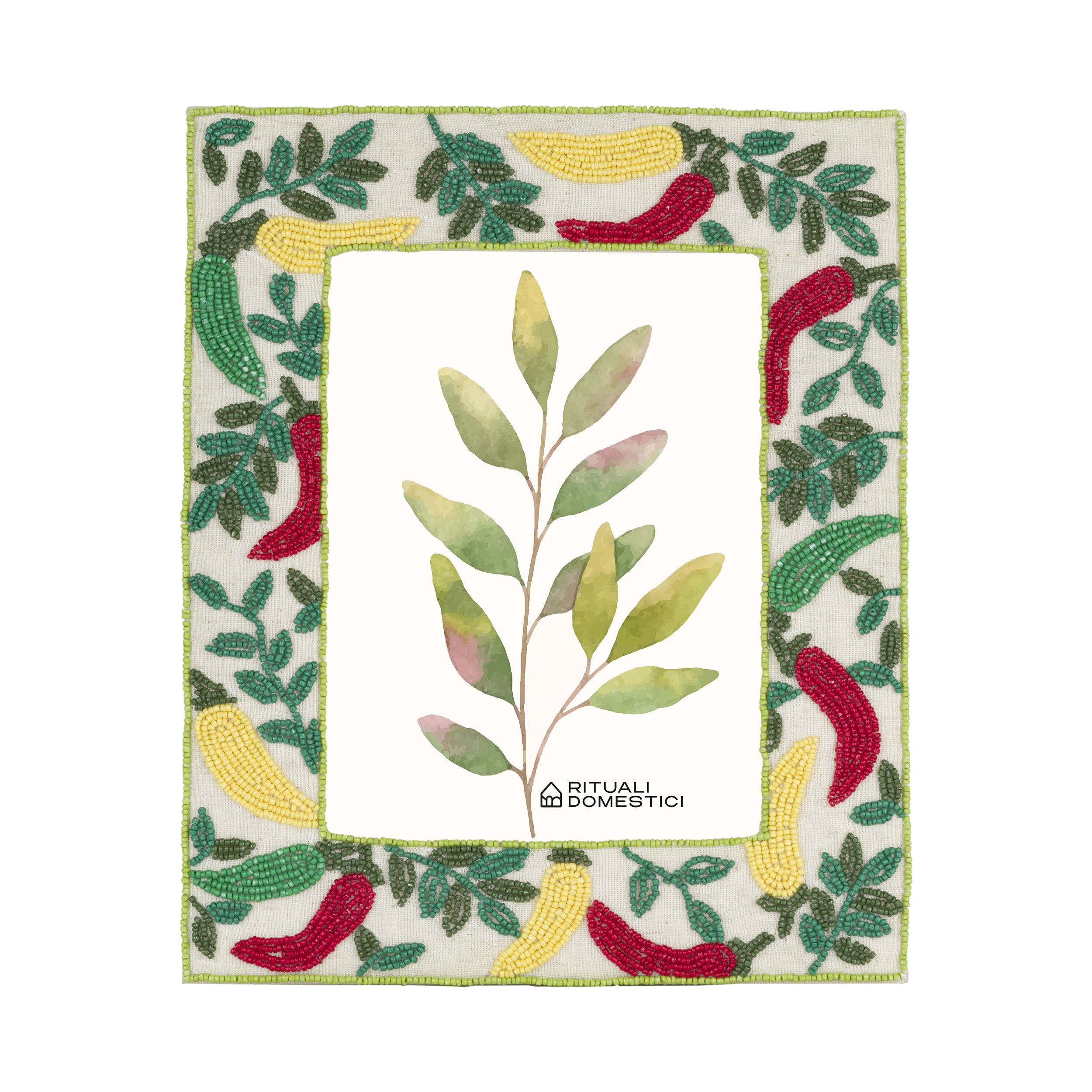 Portafoto Peperoncino, Mille306perline - Resina / Perline di vetro / Cotone, 22,5 x 2 x 27h cm