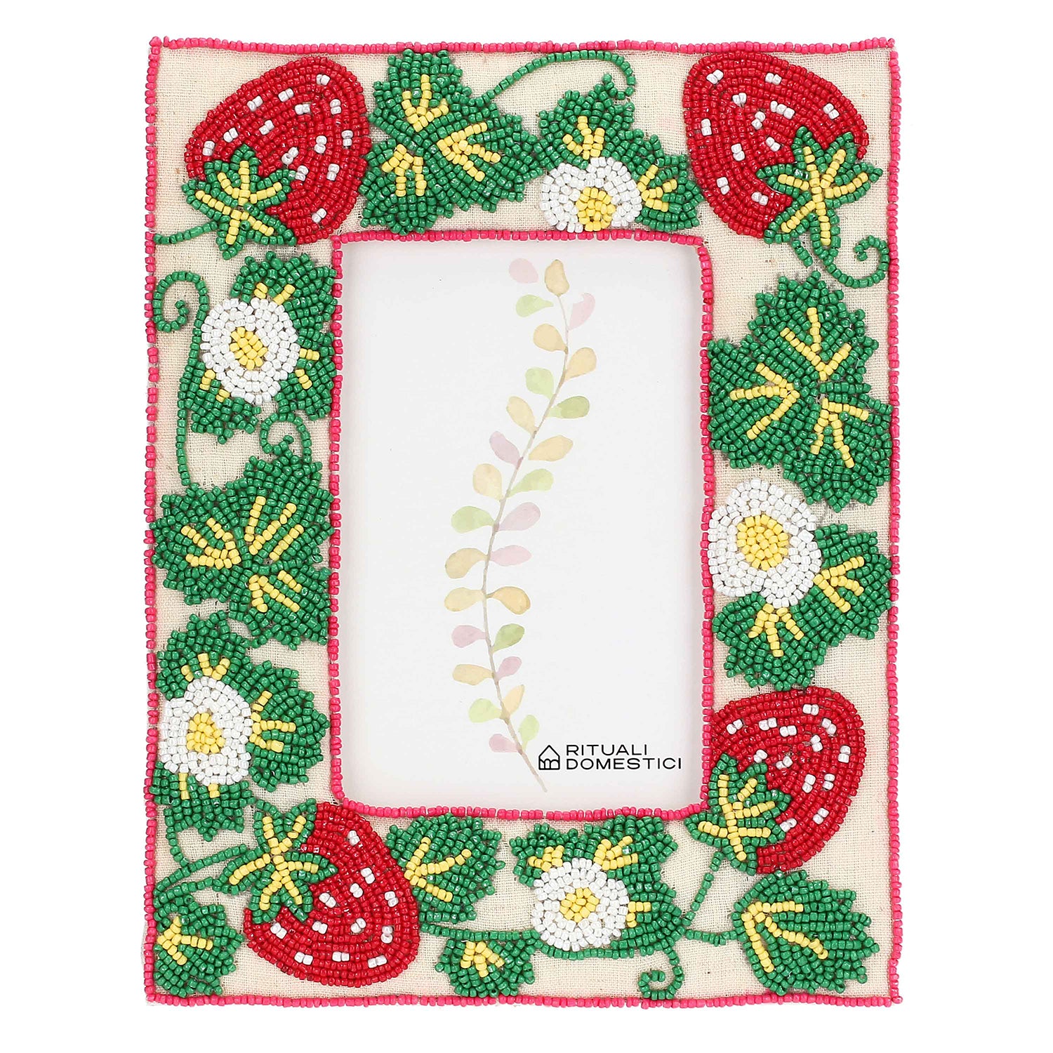 Portafoto Fragole, Mille306perline - Resina / Perline di vetro / Cotone, 17,5 x 2 x 22,5h cm