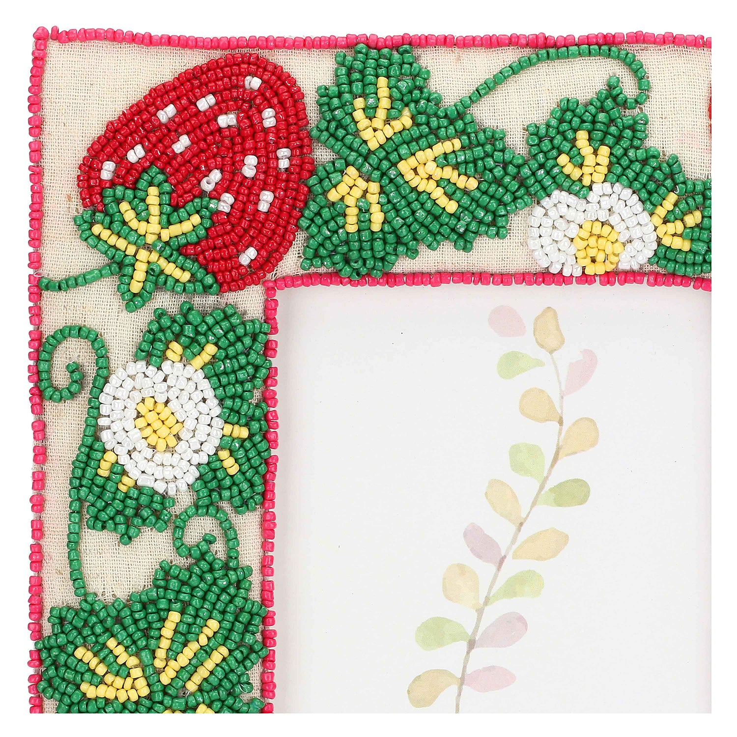 Portafoto Fragole, Mille306perline - Resina / Perline di vetro / Cotone, 17,5 x 2 x 22,5h cm