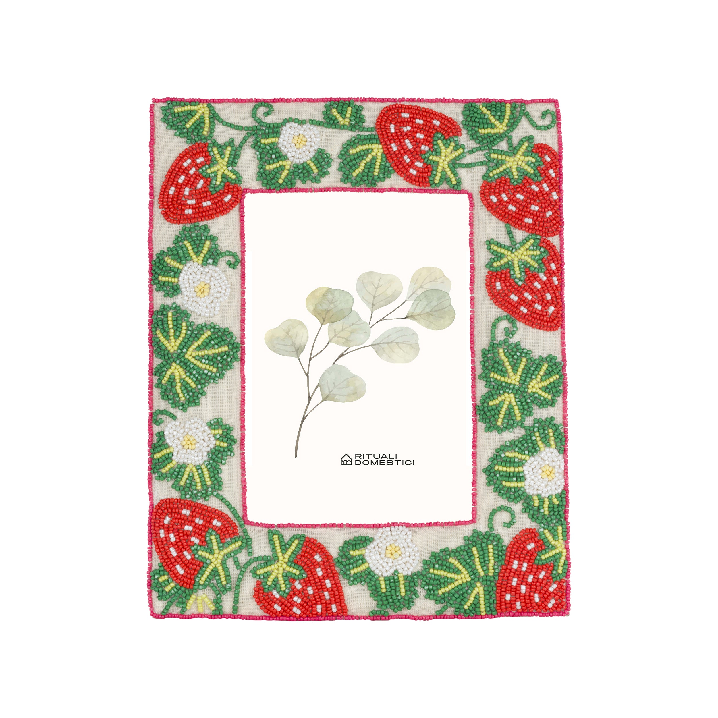 Portafoto Fragole, Mille306perline - Resina / Perline di vetro / Cotone, 20 x 2 x 25h cm