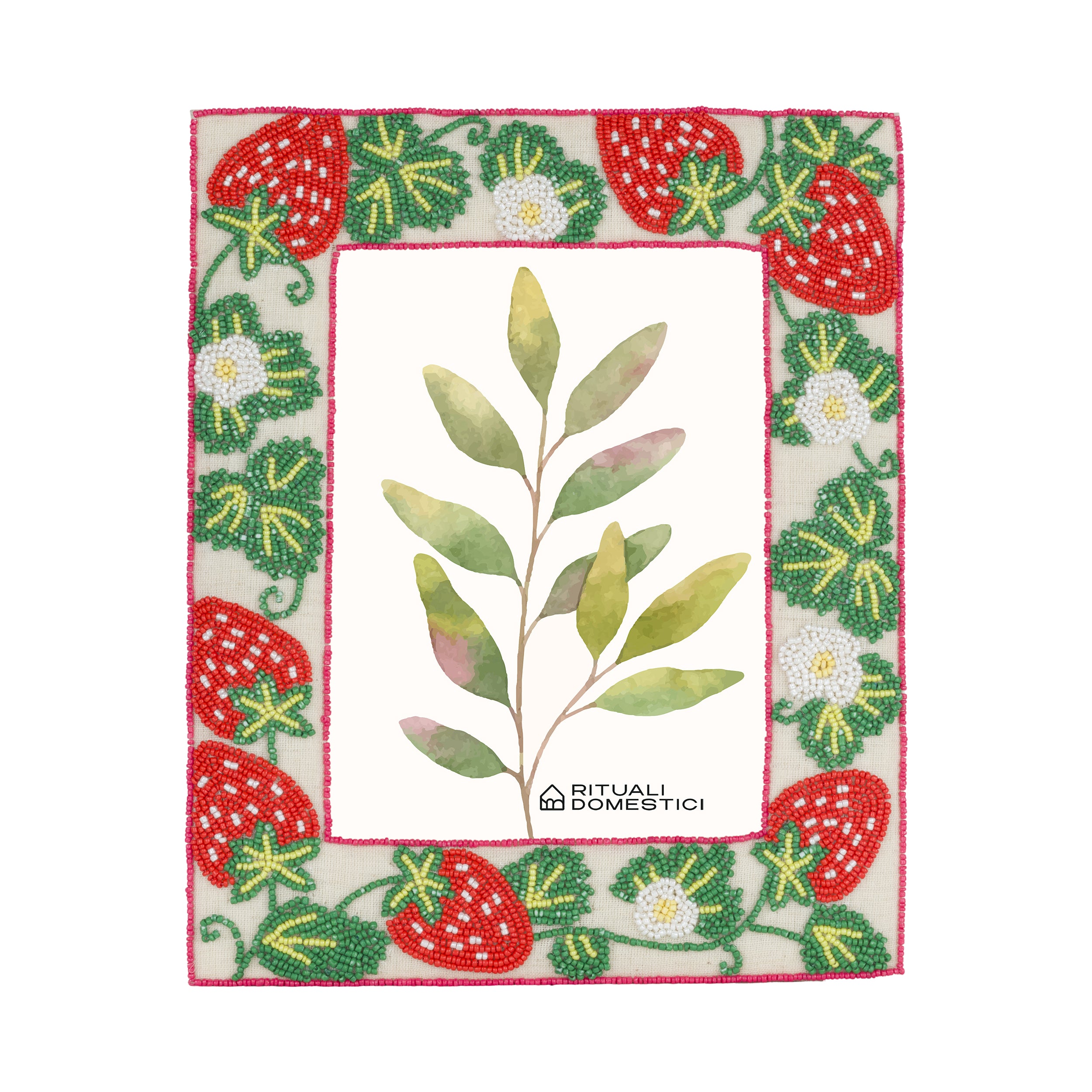 Portafoto Fragole, Mille306perline - Resina / Perline di vetro / Cotone, 22,5 x 2 x 27h cm